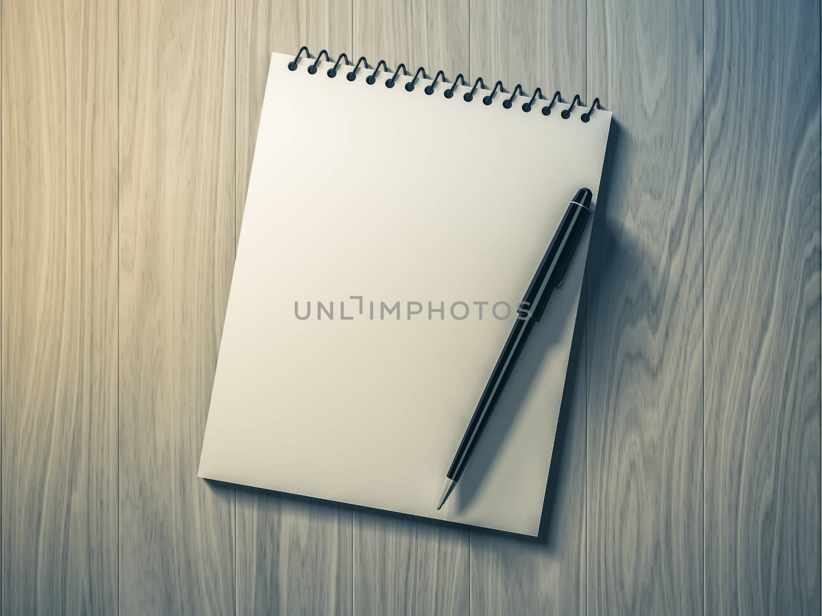 Blank note paper with pen. on wood background, business object.