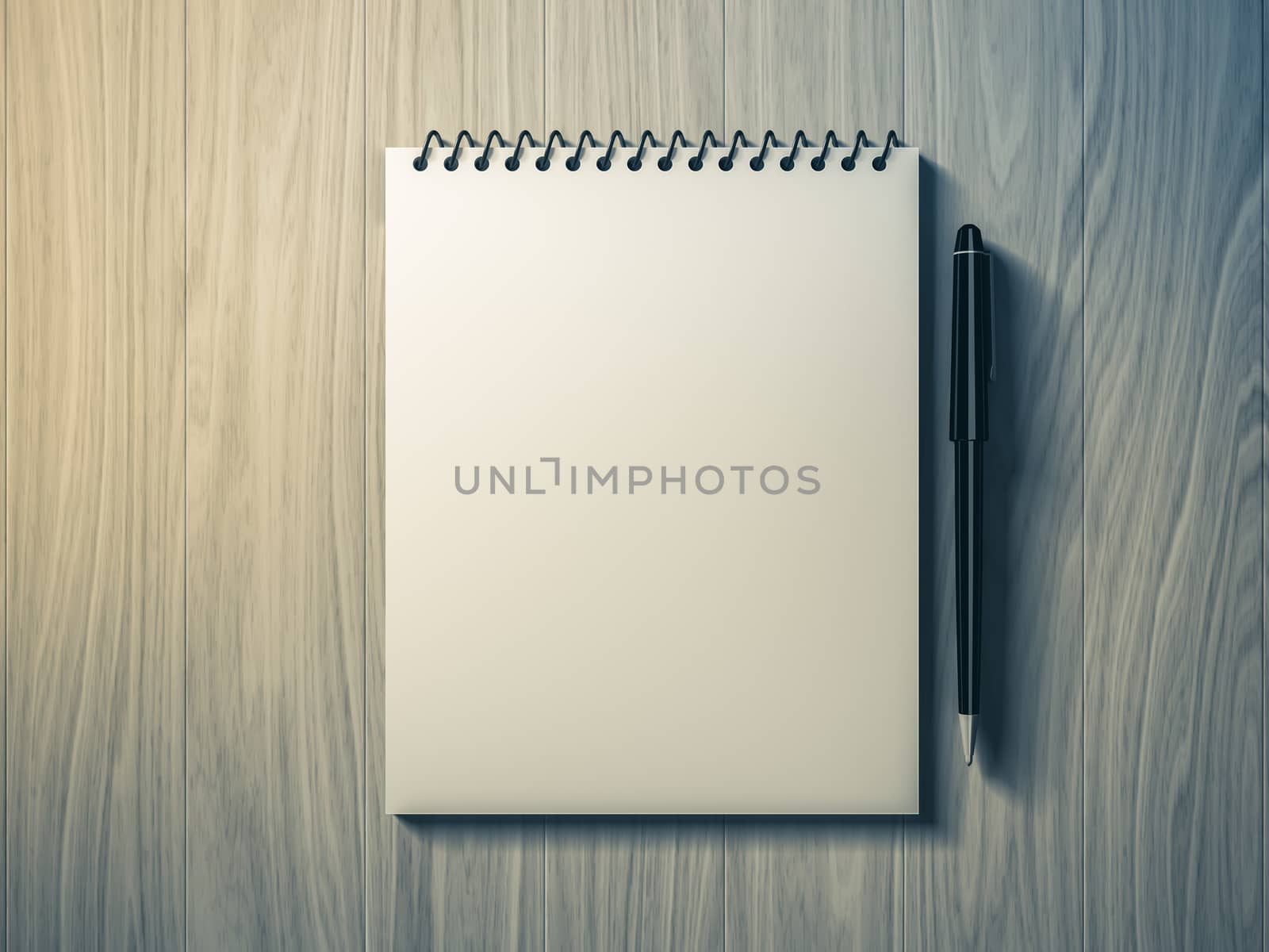 Blank note paper with pen. on wood background, business object.