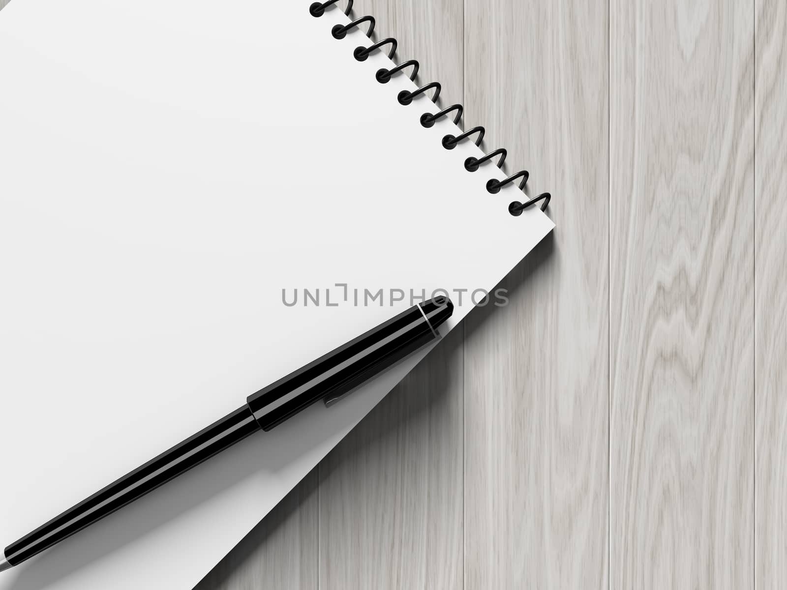 Blank note paper with pen. on wood background, business object.