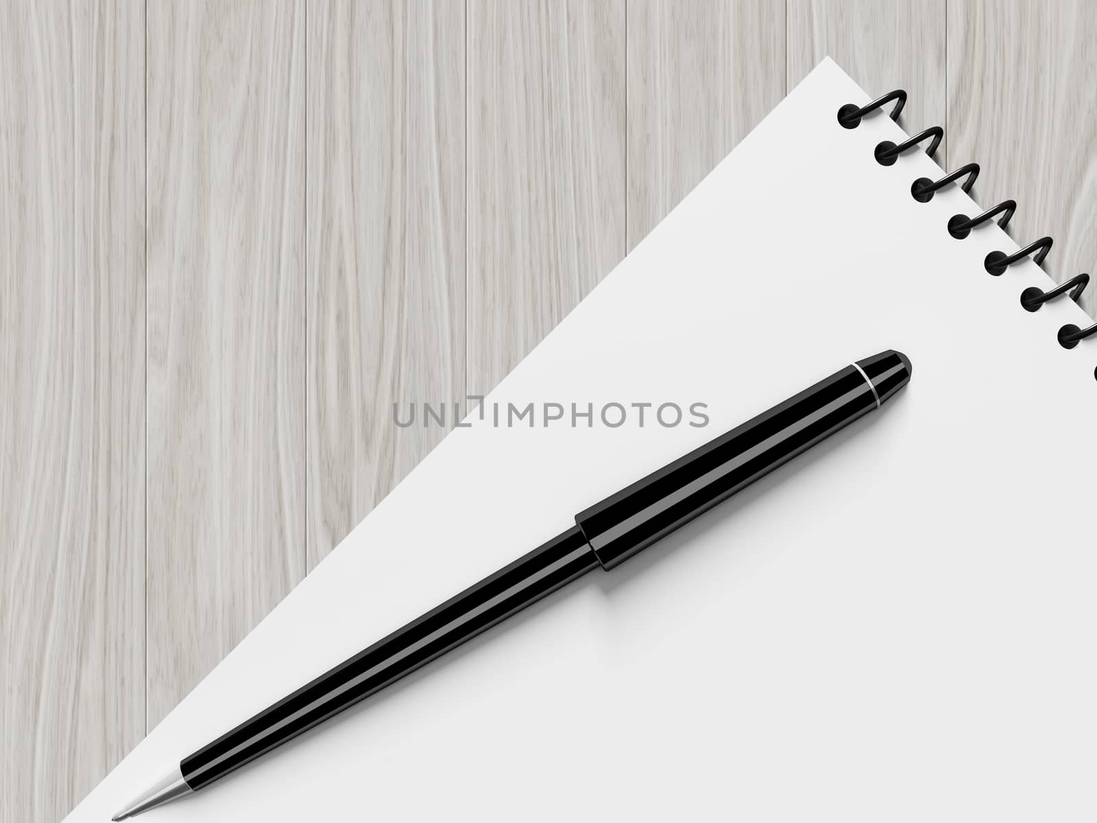 Blank note paper with pen. on wood background, business object.