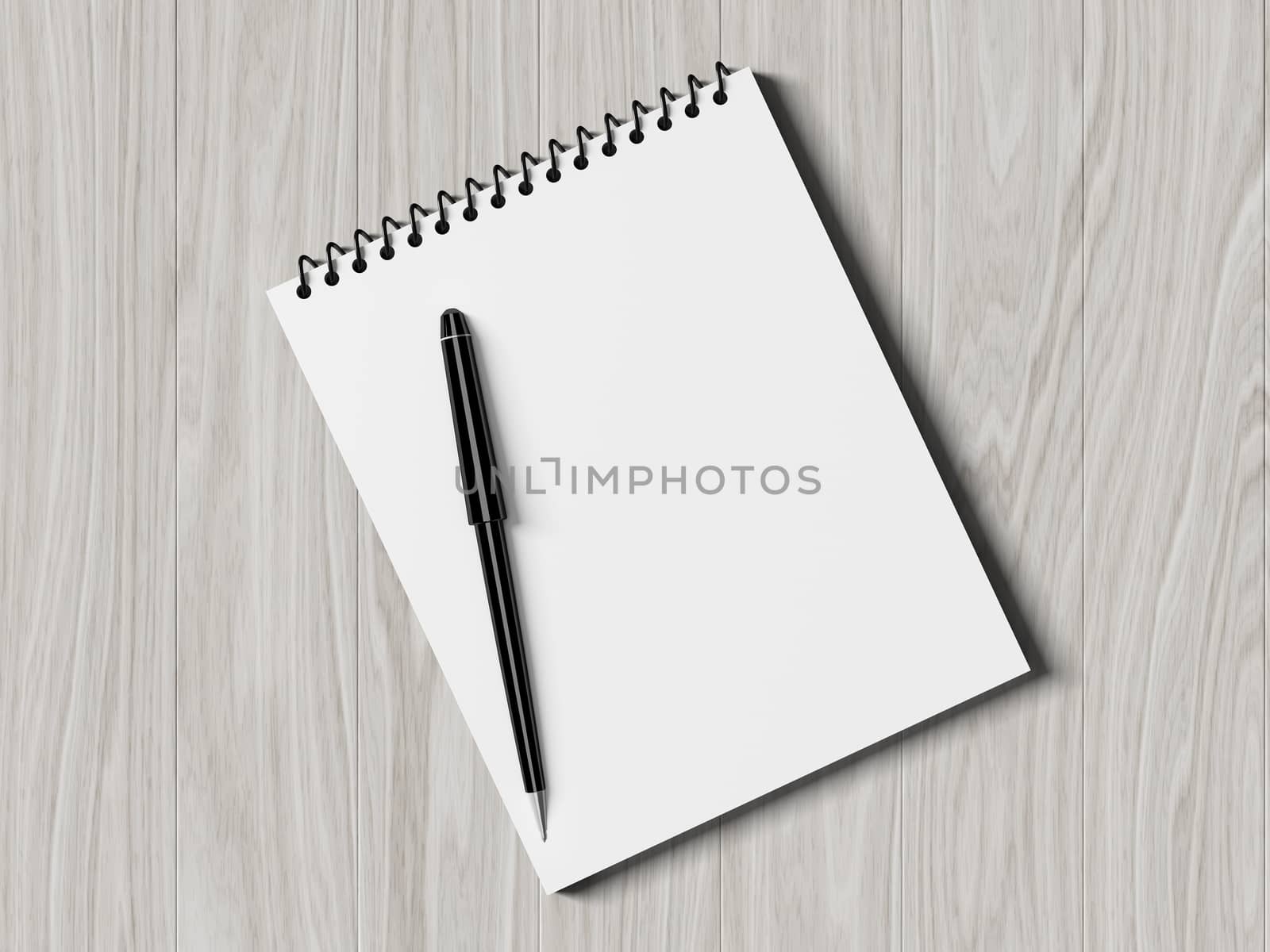 Blank note paper with pen. on wood background, business object.