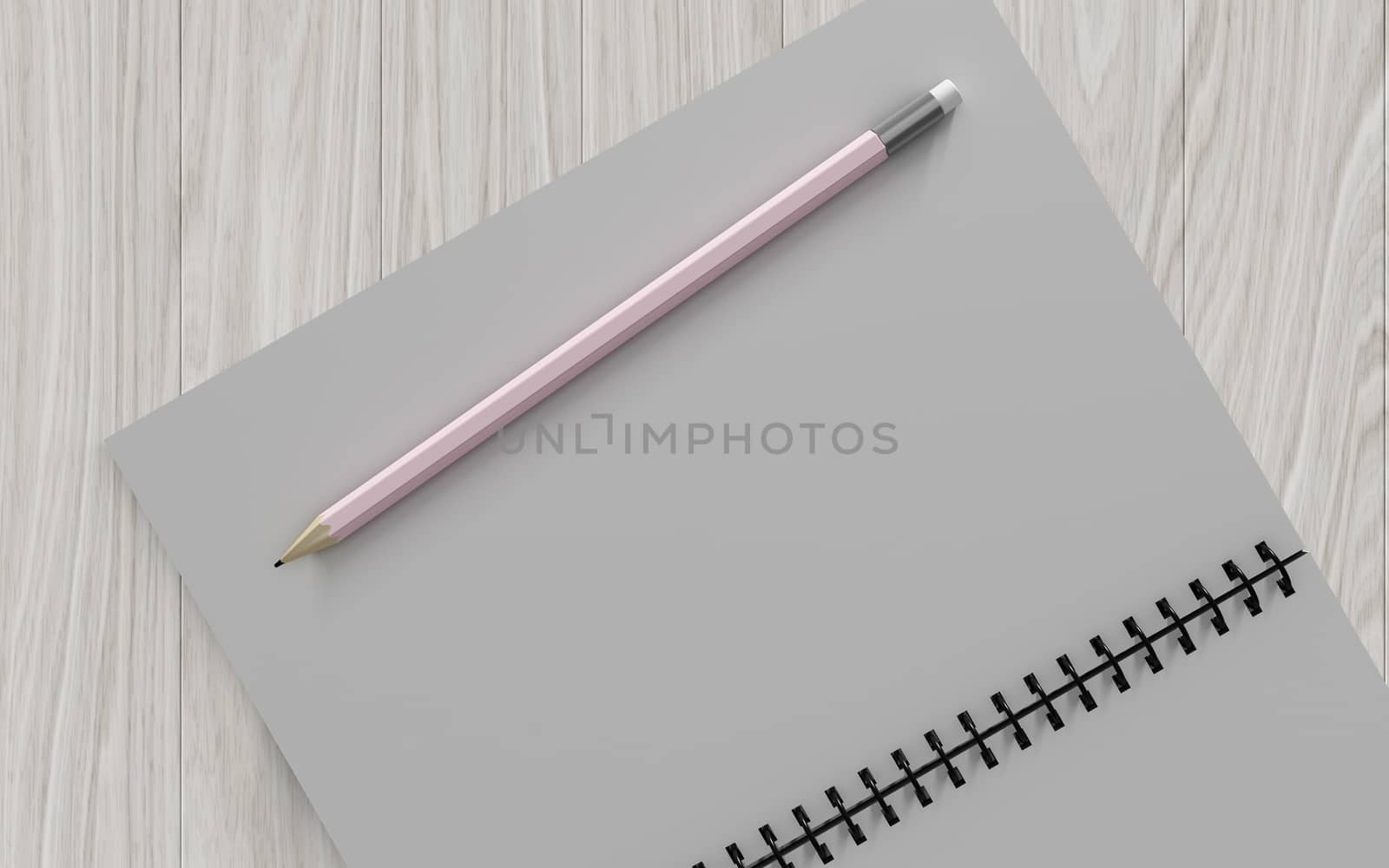 pencil on checked notebook on wood background, stationary object