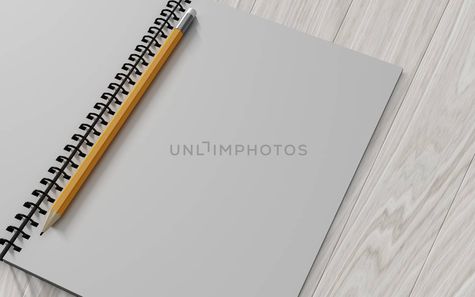 pencil on checked notebook on wood background, stationary object