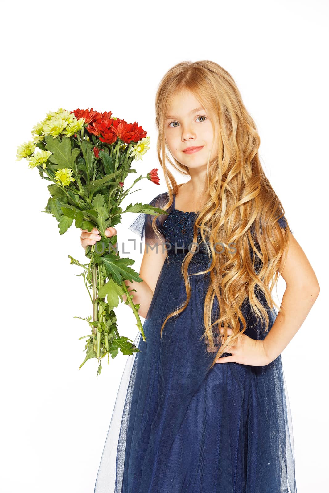 Beautiful little girl with a bouquet of flowers by gorov108