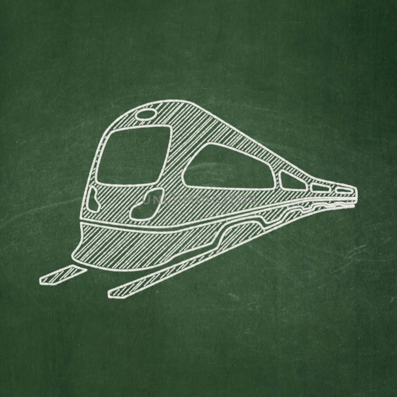 Travel concept: Train icon on Green chalkboard background