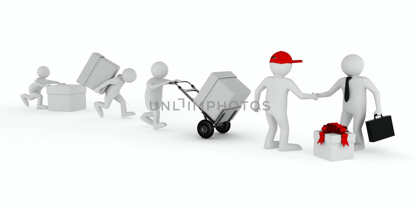 Goods delivery on white background. Isolated 3D image