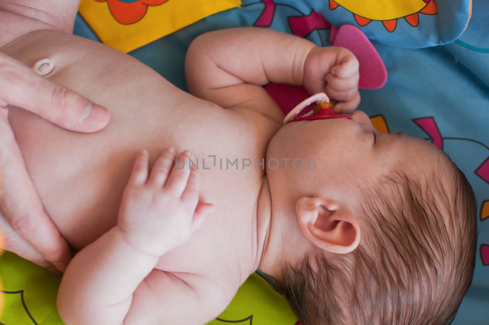 Sleeping baby top view portrait by Linaga