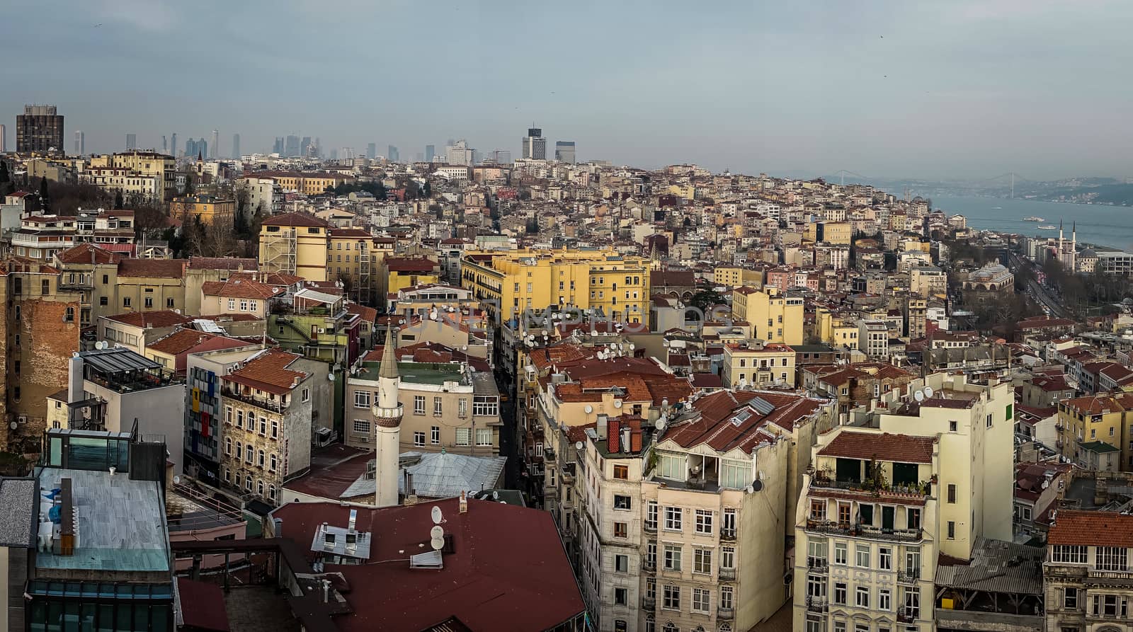 A shot of Istanbul city from high view point showing the highly populated area.