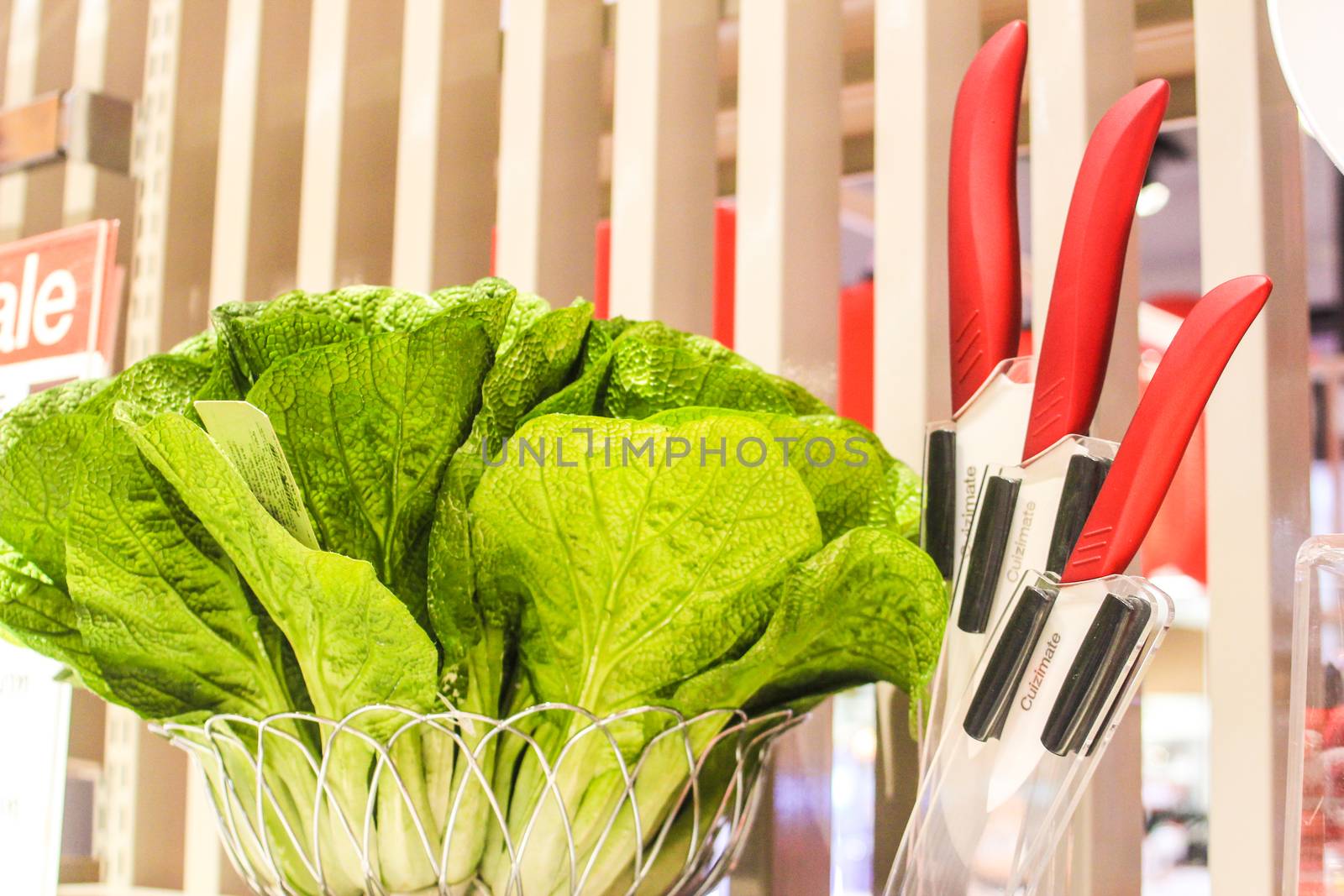 Decoration knife and green vegetables. It's very beautiful, I do love it