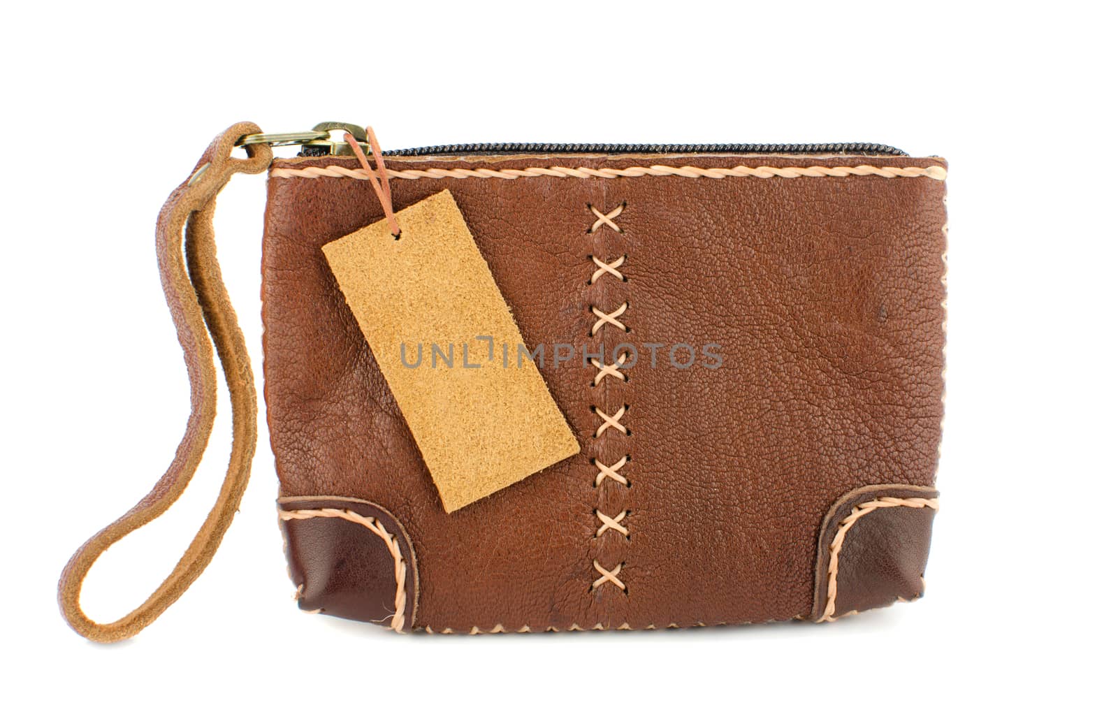 Leather wallet on White background.