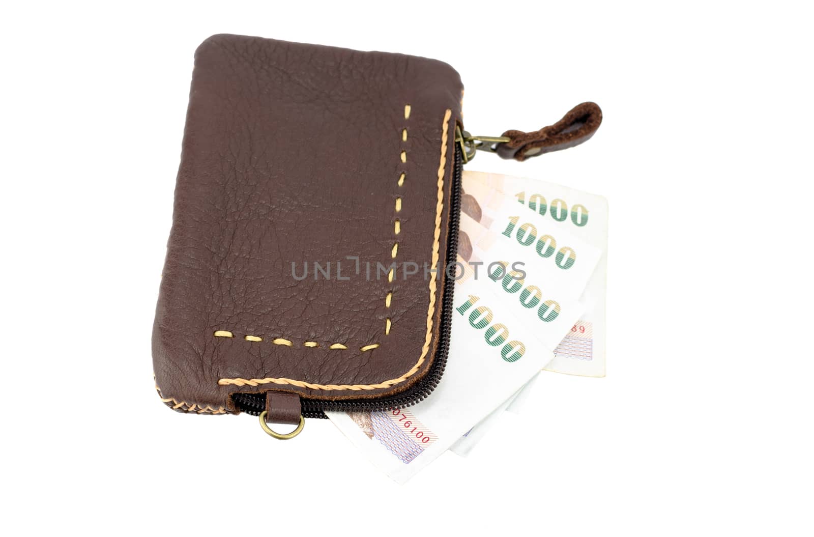 Leather wallet on White background.