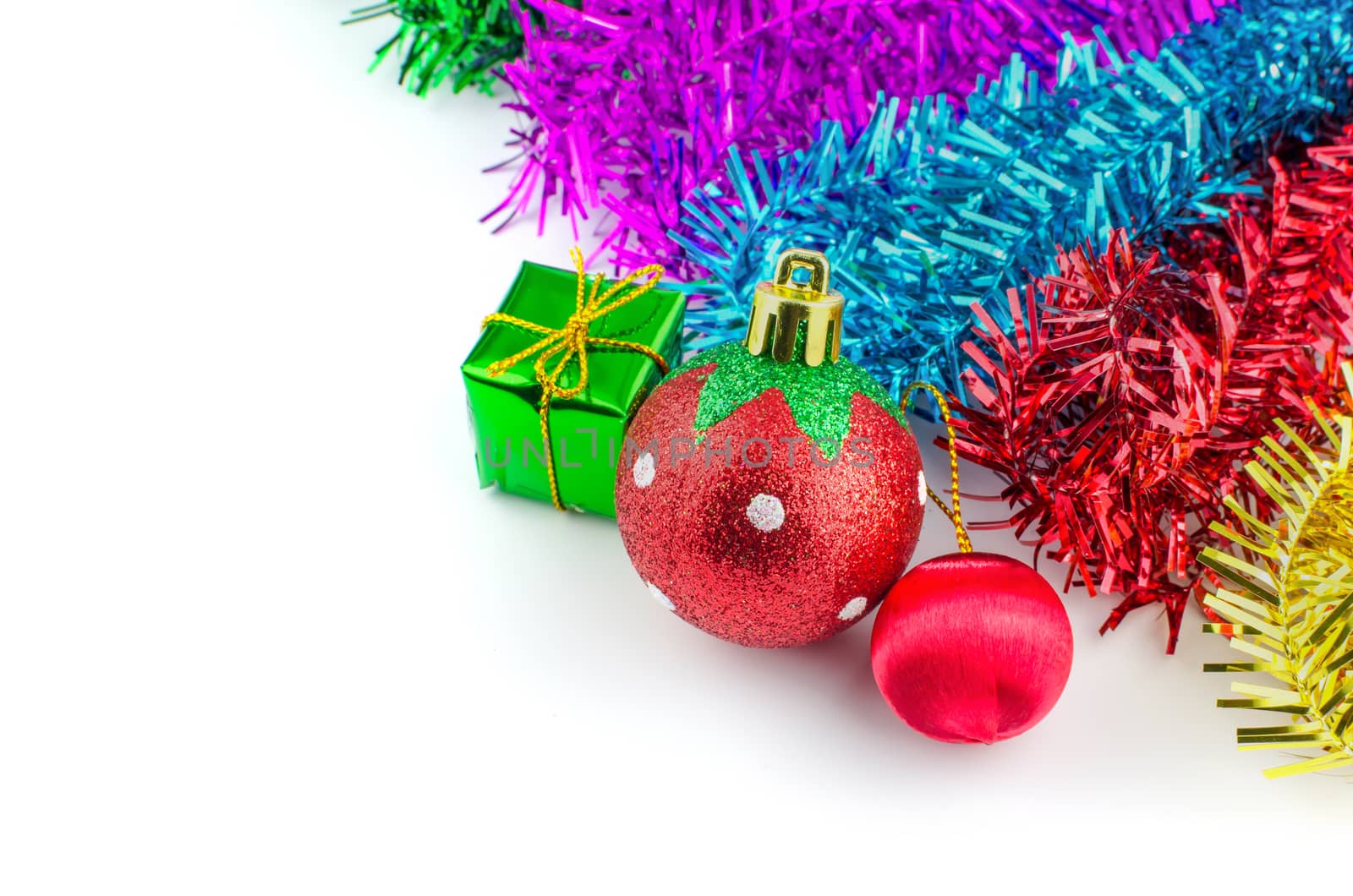 Christmas ball and Christmas decorations on white background