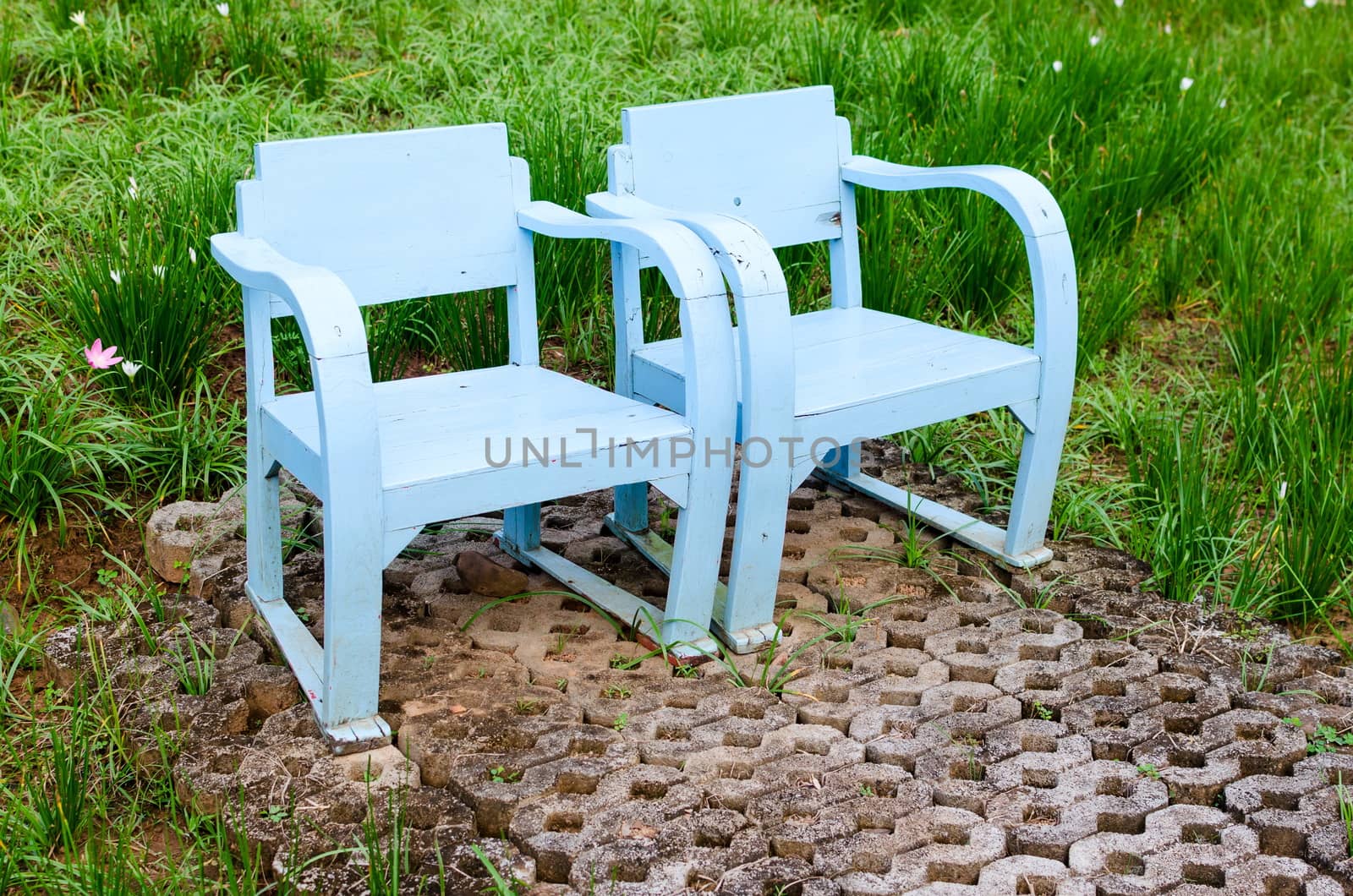 Blue wooden lawn chairs by nop16