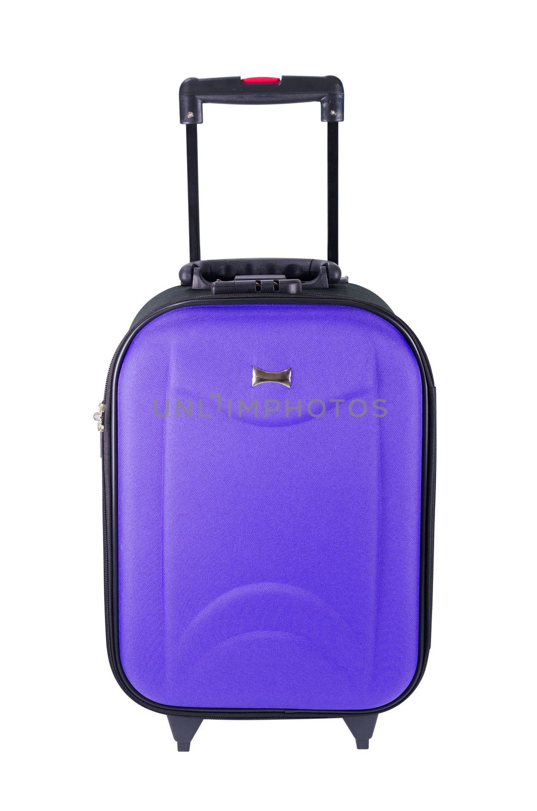 Violet suitcase ,Travel luggage isolated on the white background.