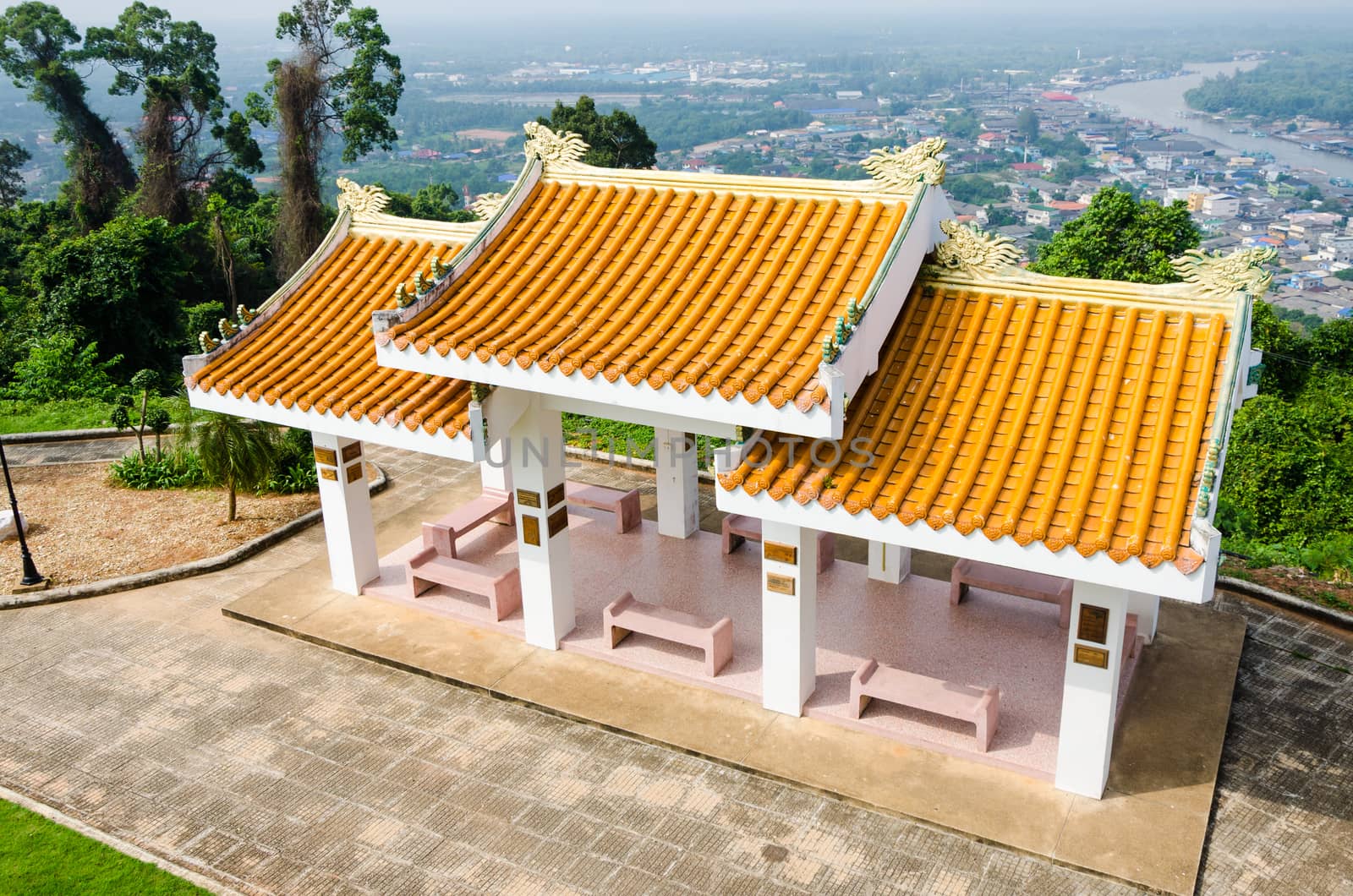 Chinese style pavilion was built on the mountain.