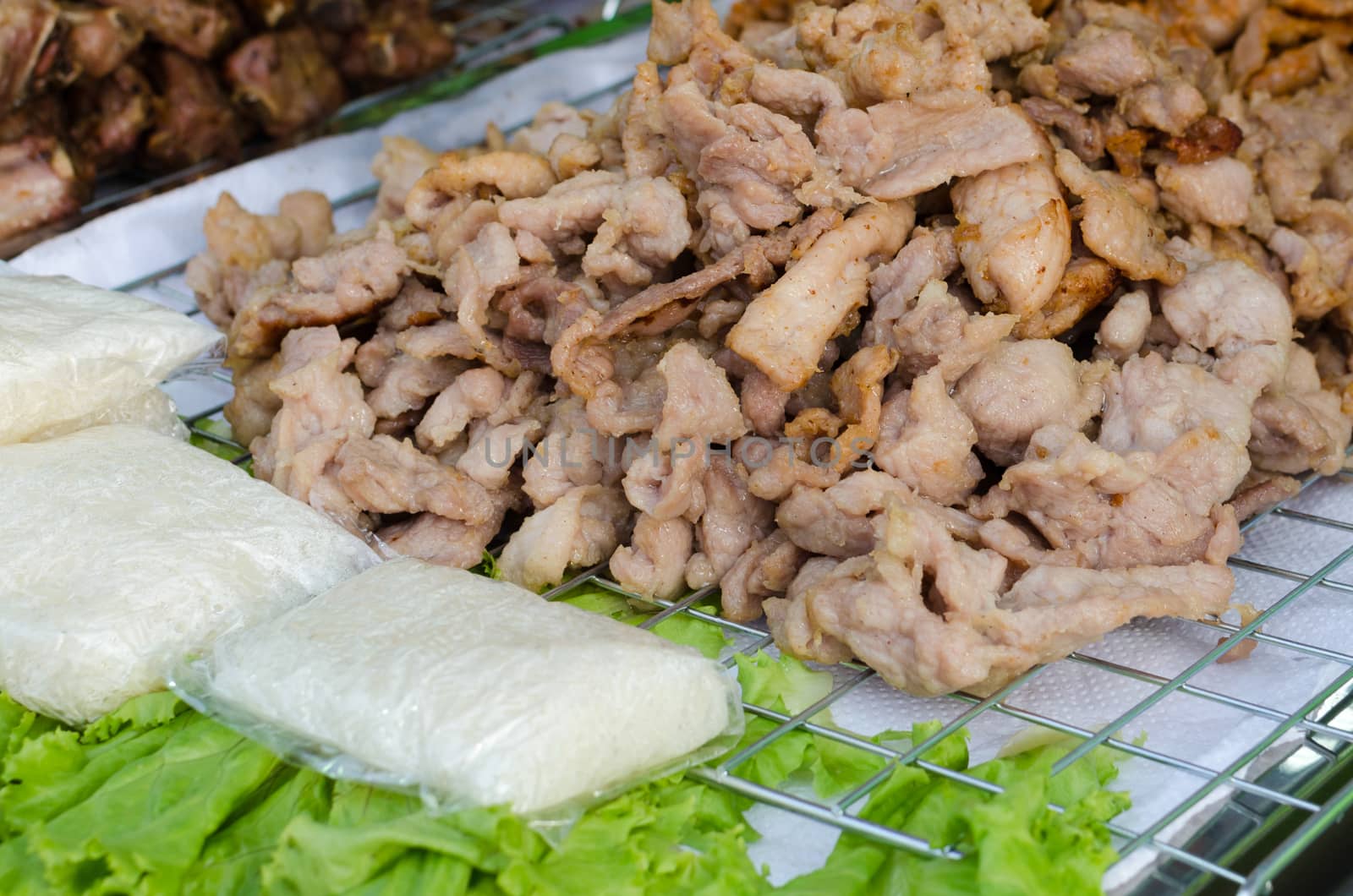 Pork With Sticky rice.Traditional cuisine of Thailand.