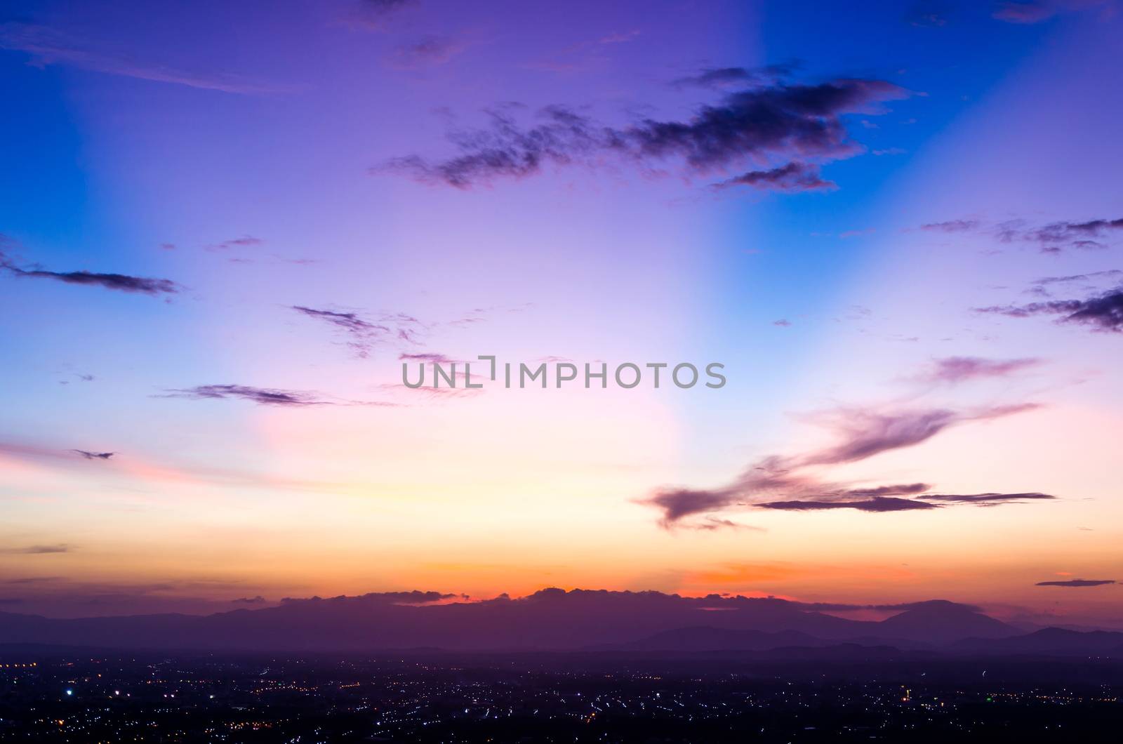 beautiful Lighting of sunset and blue skyof landscape Photography