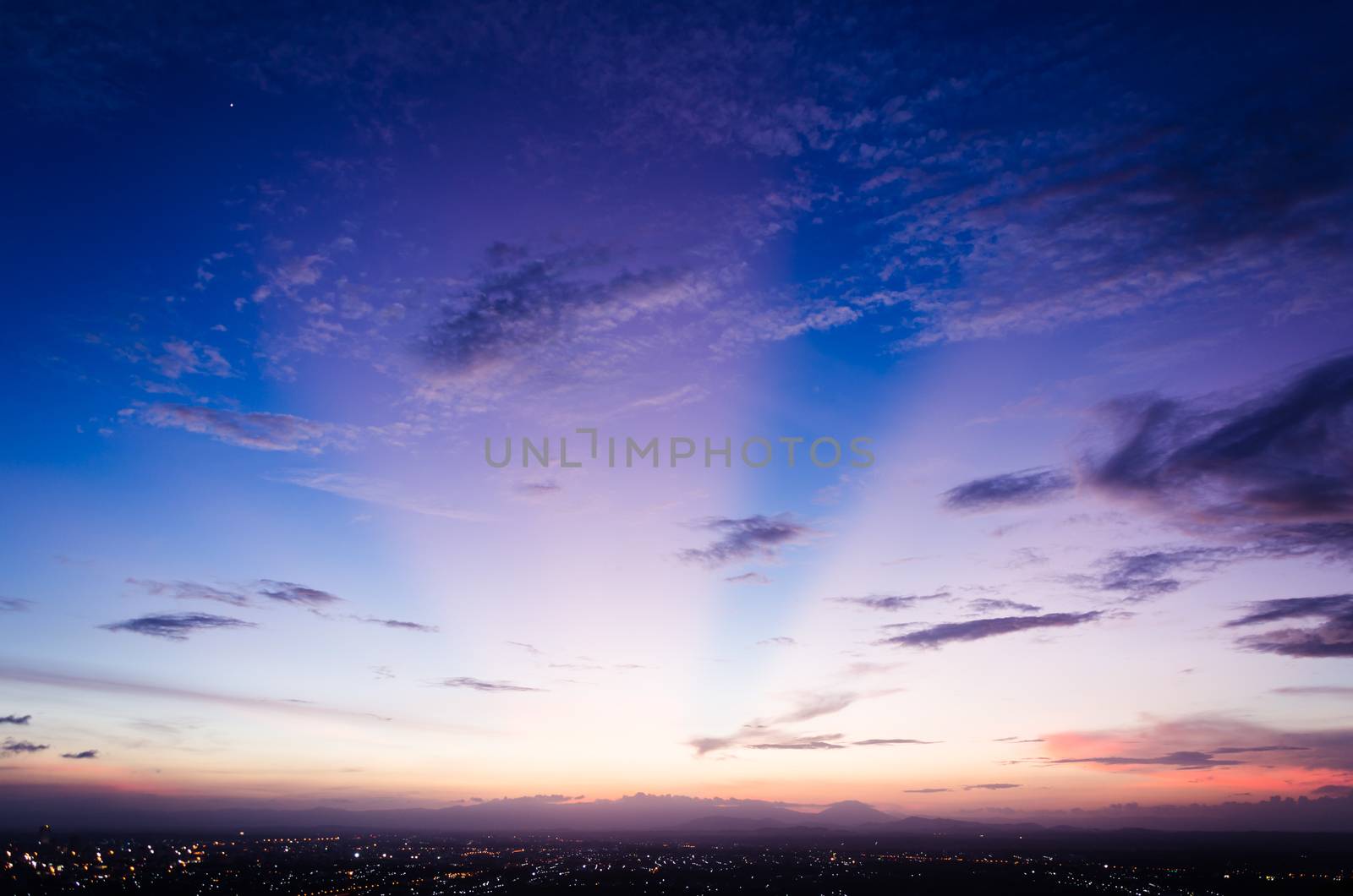 beautiful Lighting of sunset and blue skyof landscape Photography