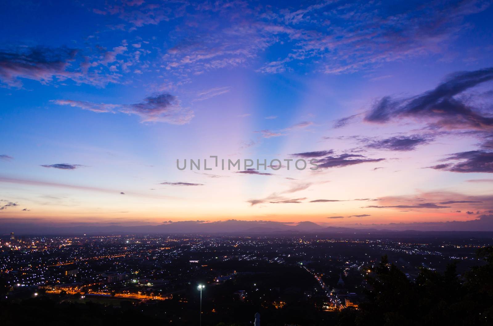 beautiful Lighting of sunset and blue skyof landscape Photography