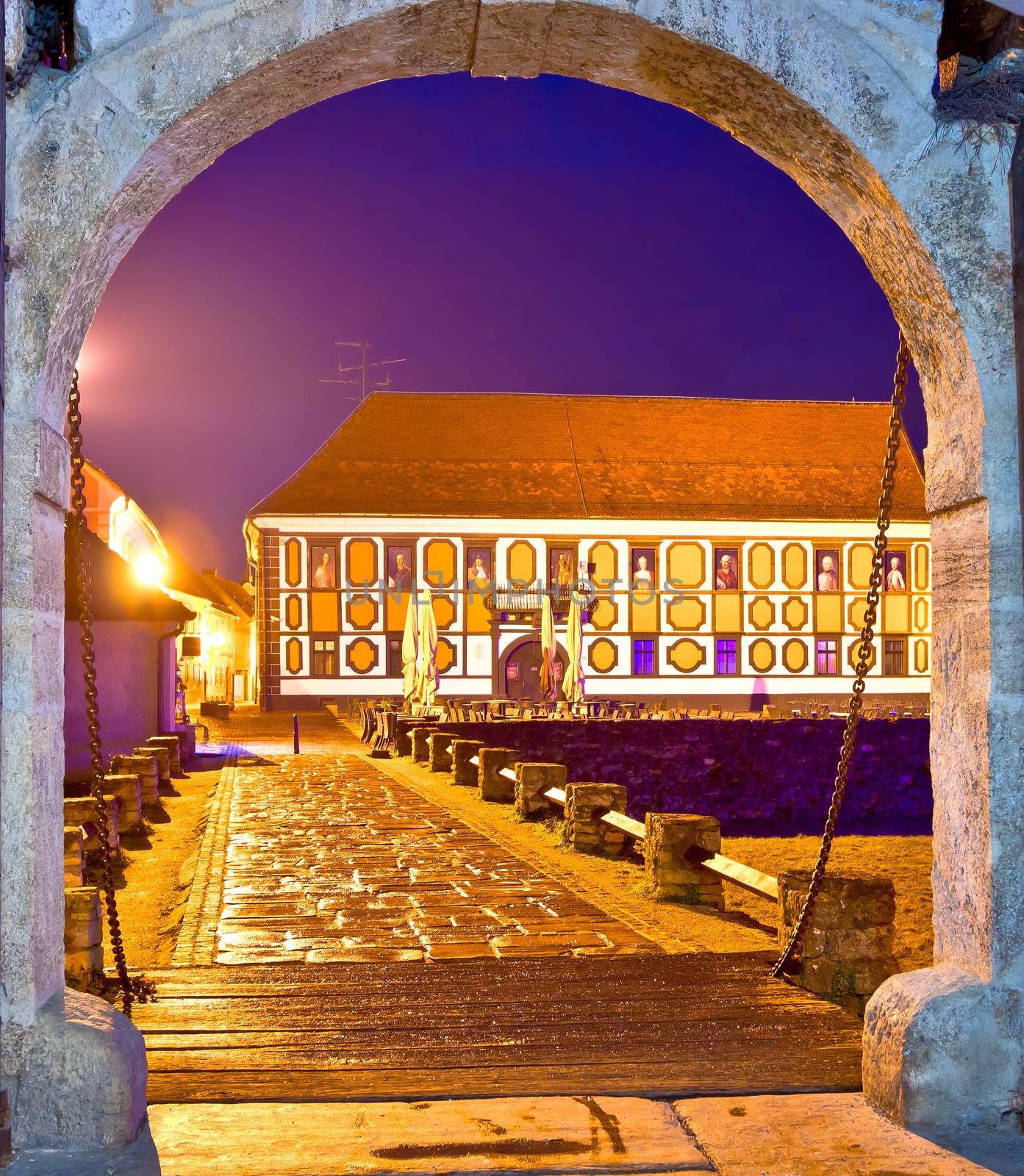 Historic street of Varazdin evening view, northern Croatia