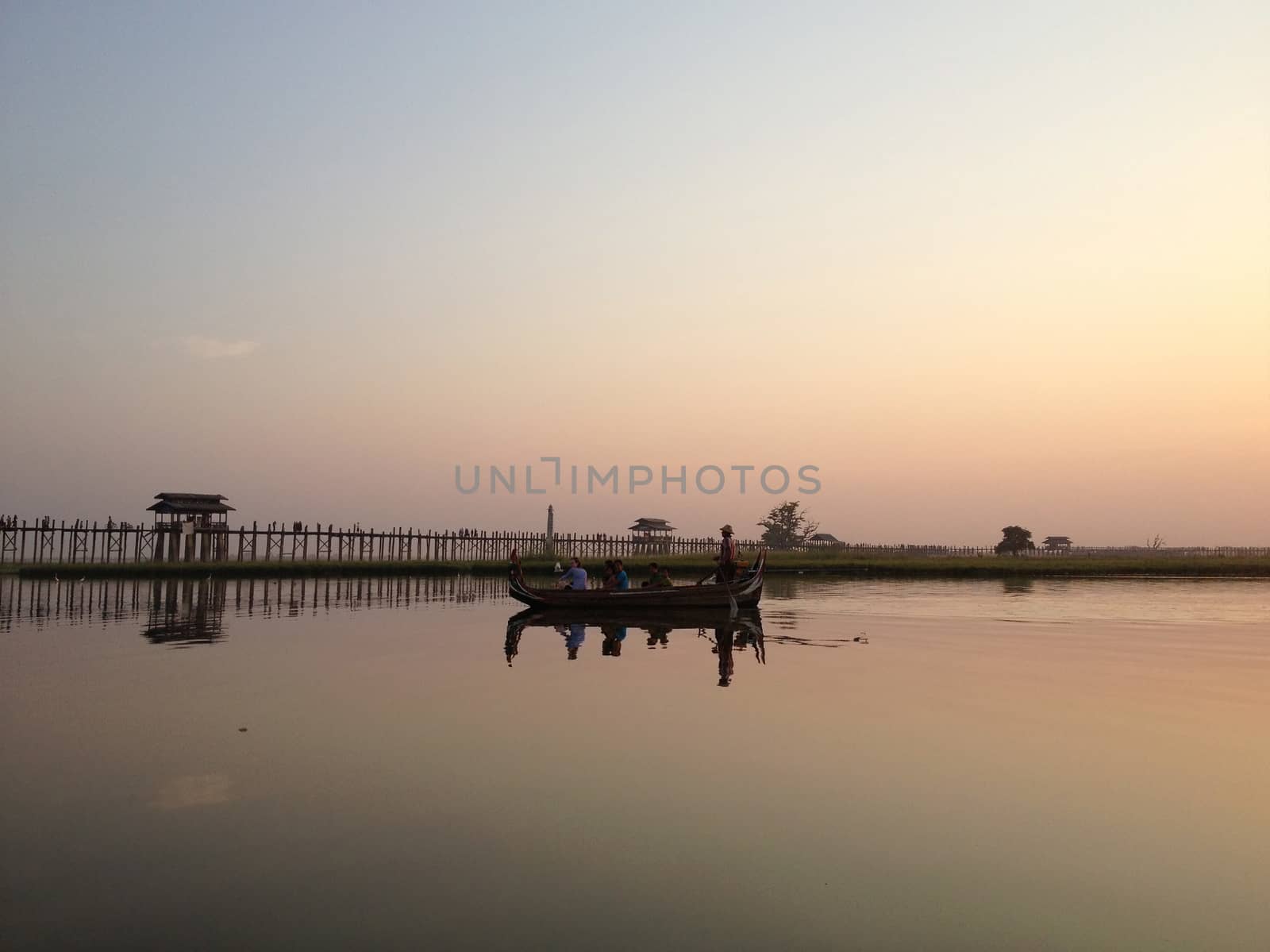 APRIL 21, Ubien bridge at sunset time, 21 April 2013, Mandalay, Myanmar