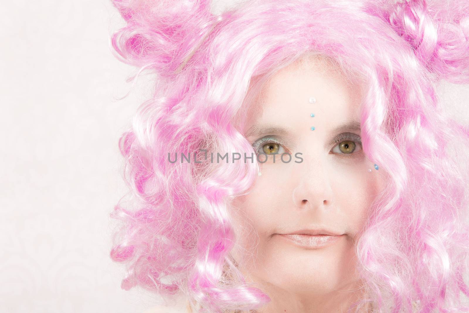 Surreal female circus style character on white background