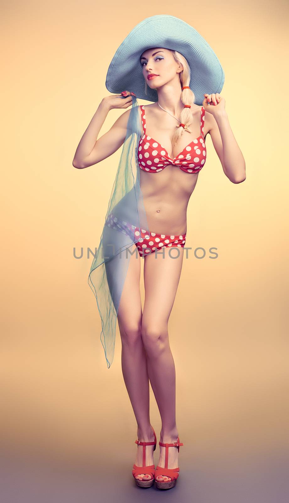 Sexy PinUp woman in polka dots swimsuit,beach body by 918