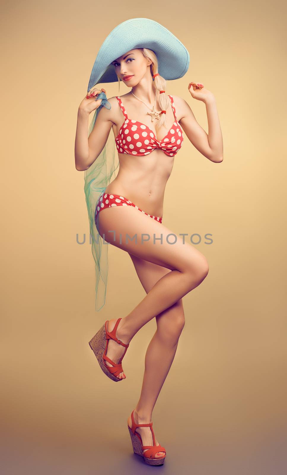 Sexy PinUp woman in polka dots swimsuit,beach body by 918