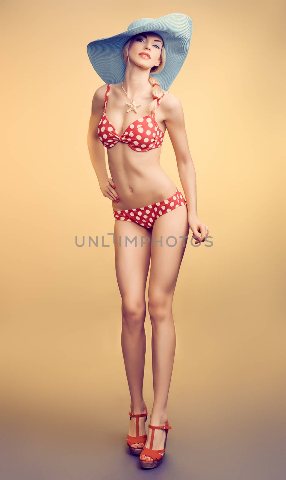 Sexy PinUp woman in polka dots swimsuit,beach body by 918