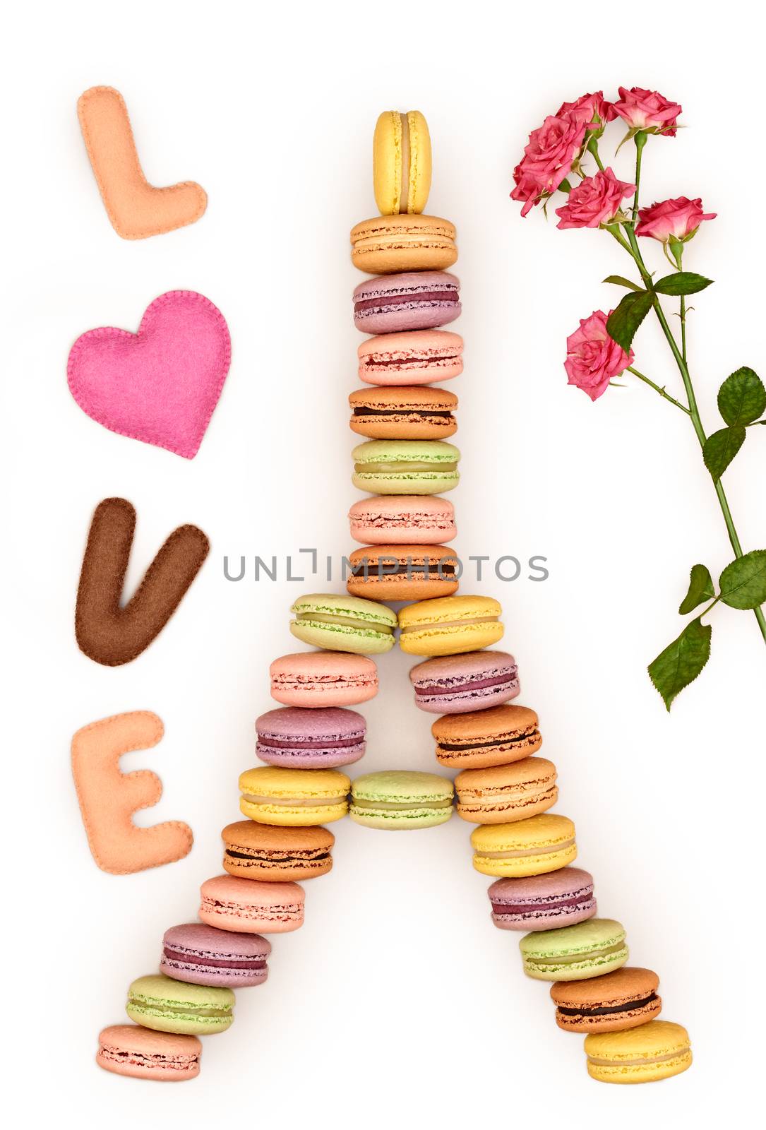 Macarons Eiffel Tower french colorful. Isolated by 918