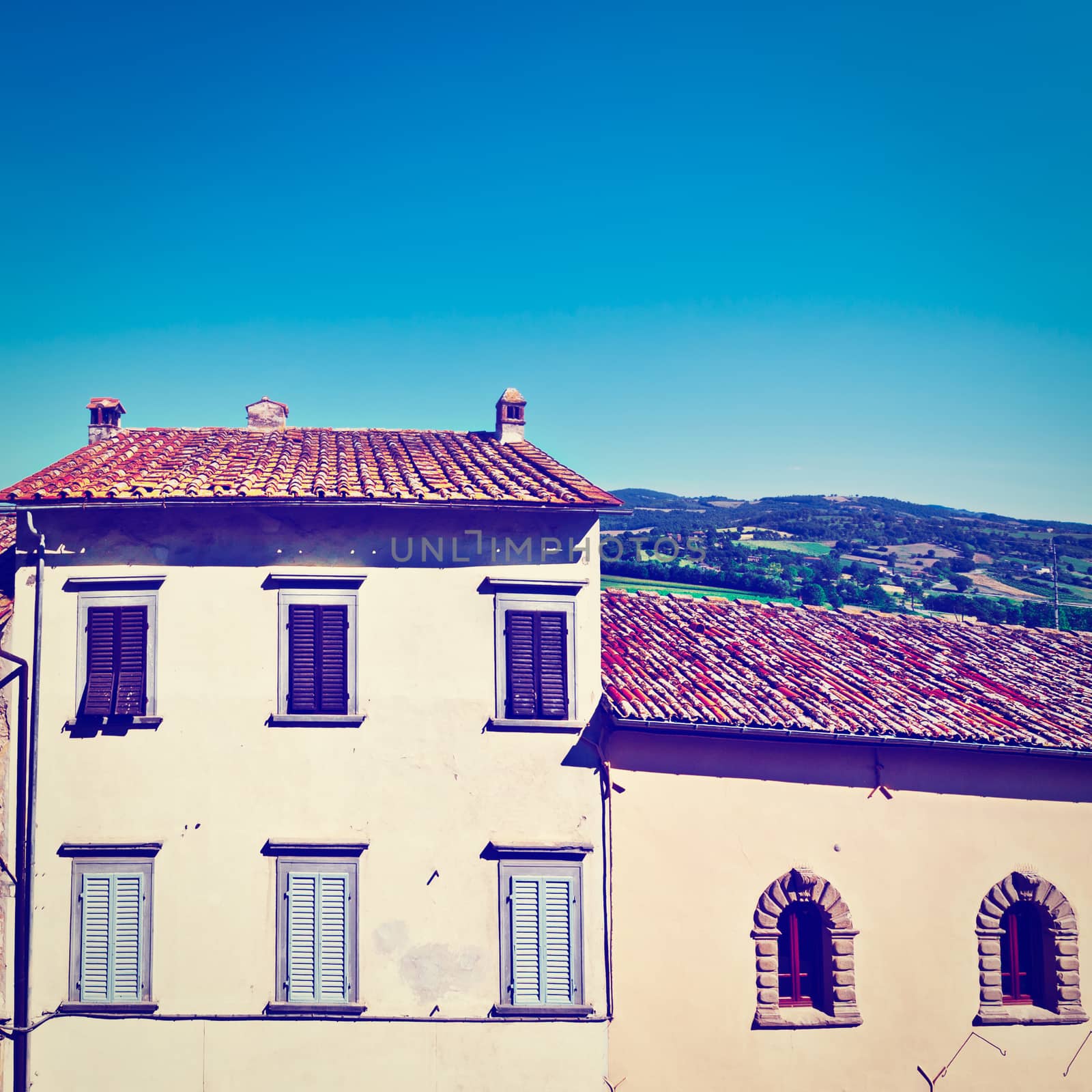 Facades of Old Italian Houses with Crumbling Plaster, Instagram Effect
