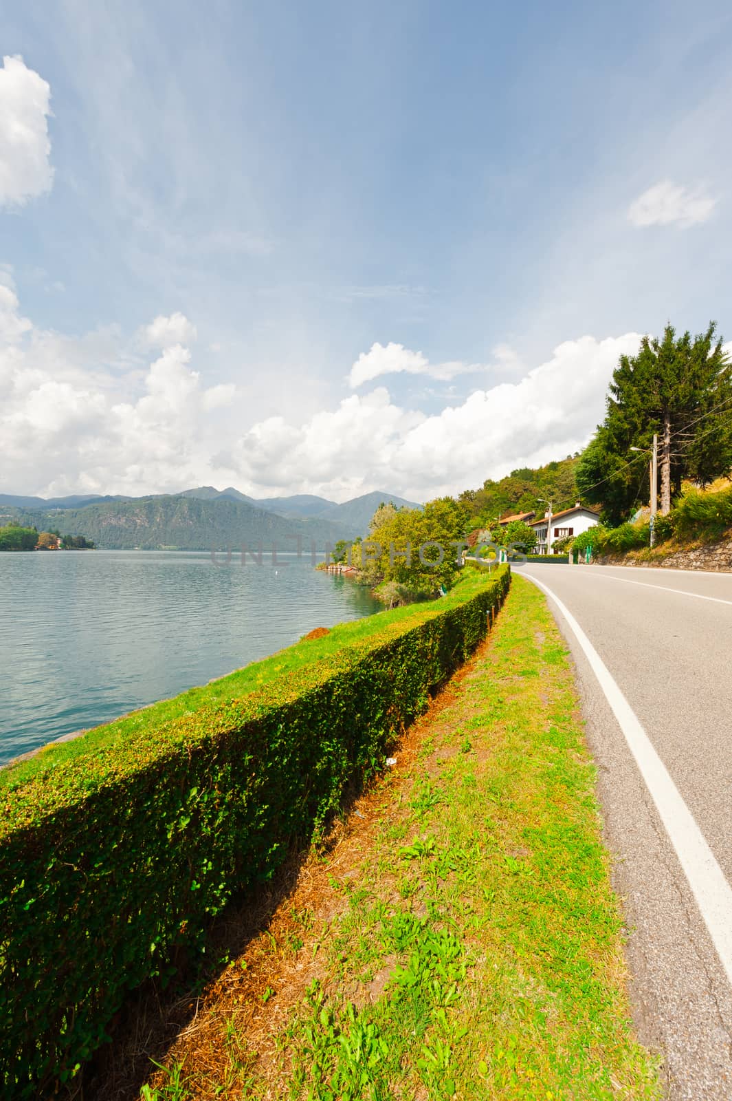 Asphalt Road along the Lake Orta in the Italian Alps