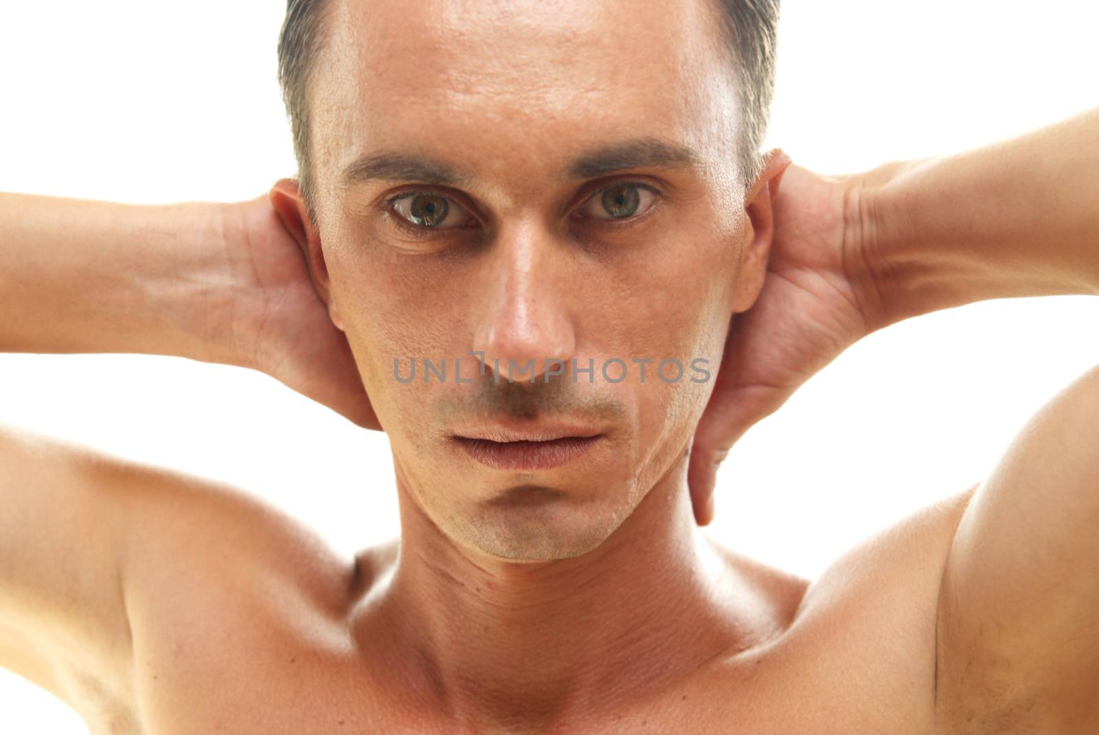 Portrait of muscular man isolated on white