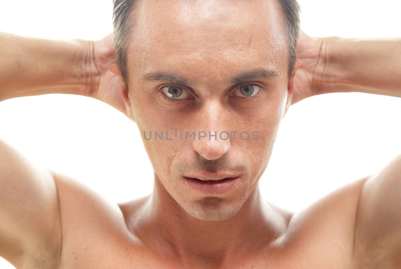 Portrait of muscular man isolated on white