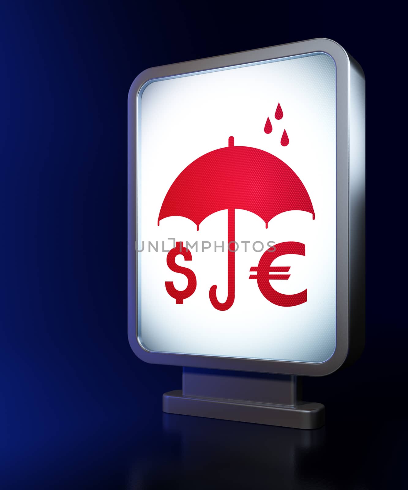 Privacy concept: Money And Umbrella on advertising billboard background, 3d render