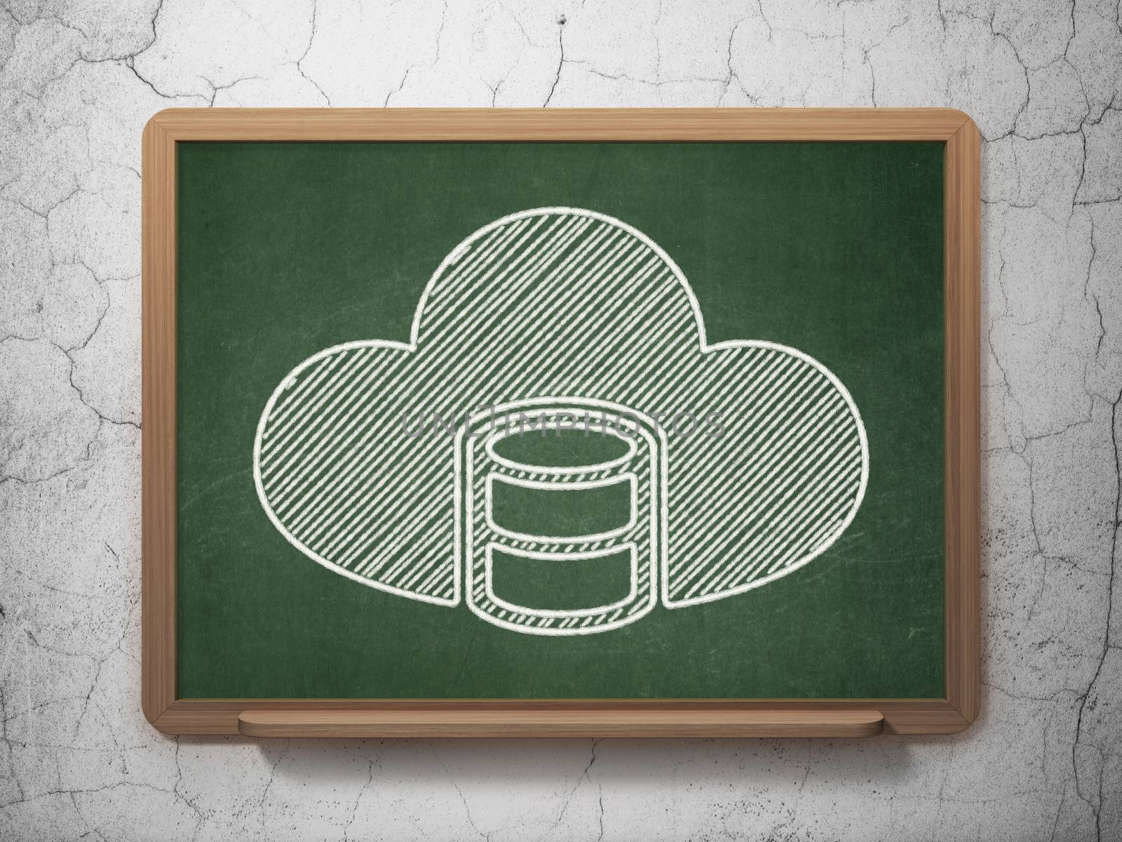 Database concept: Database With Cloud icon on Green chalkboard on grunge wall background
