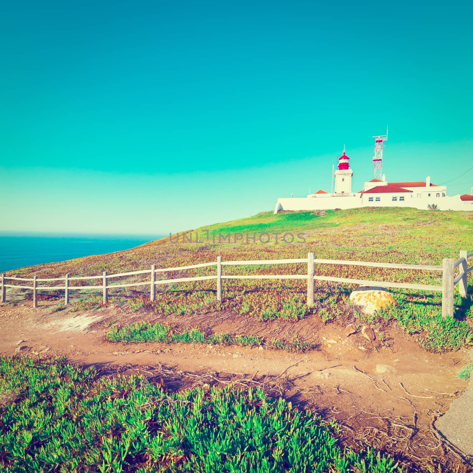 Lighthouse on the Rocky Coast of Atlantic Ocean in Cabo da Roca, Instagram Effect
