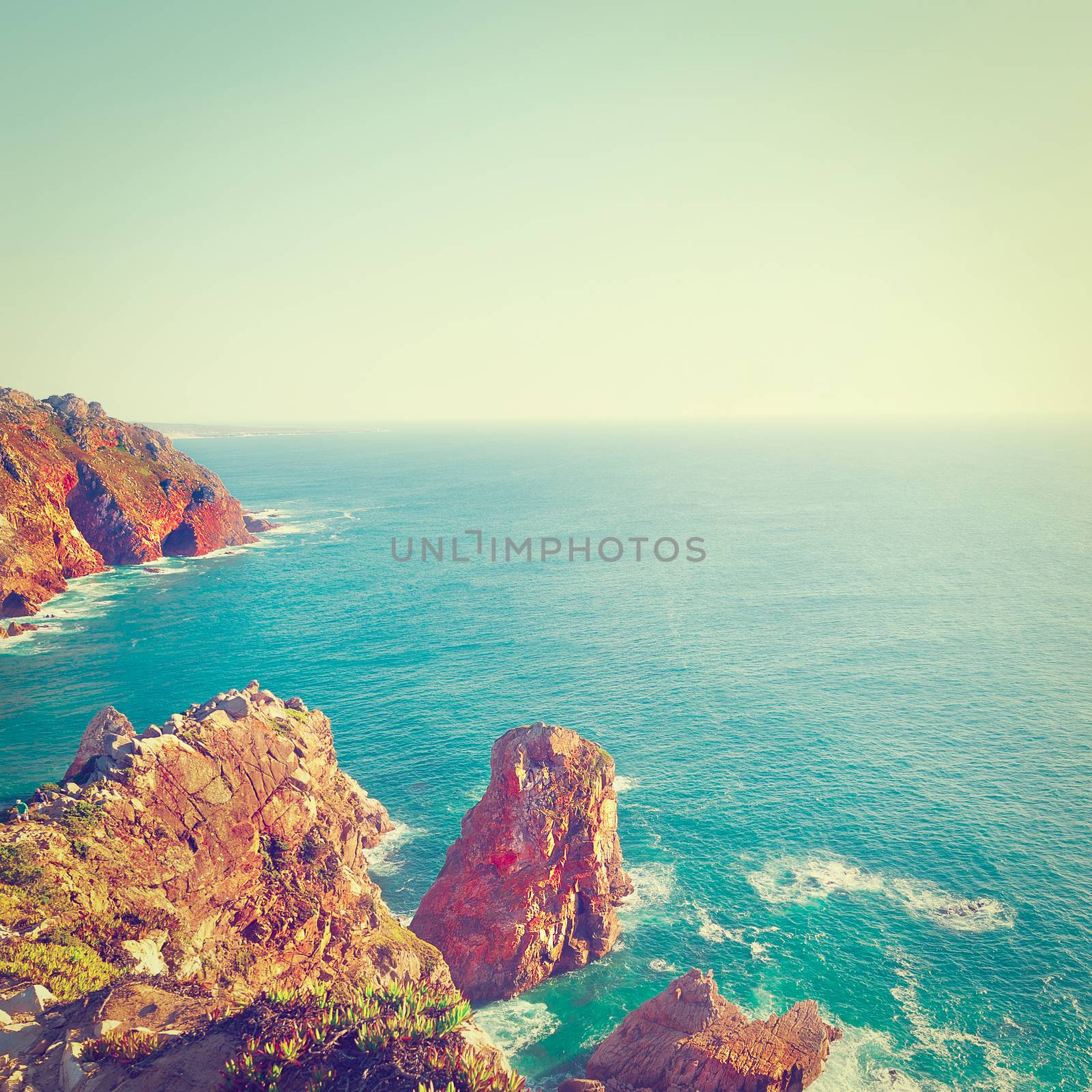Rocky Coast of Atlantic Ocean in Portugal, Instagram Effect