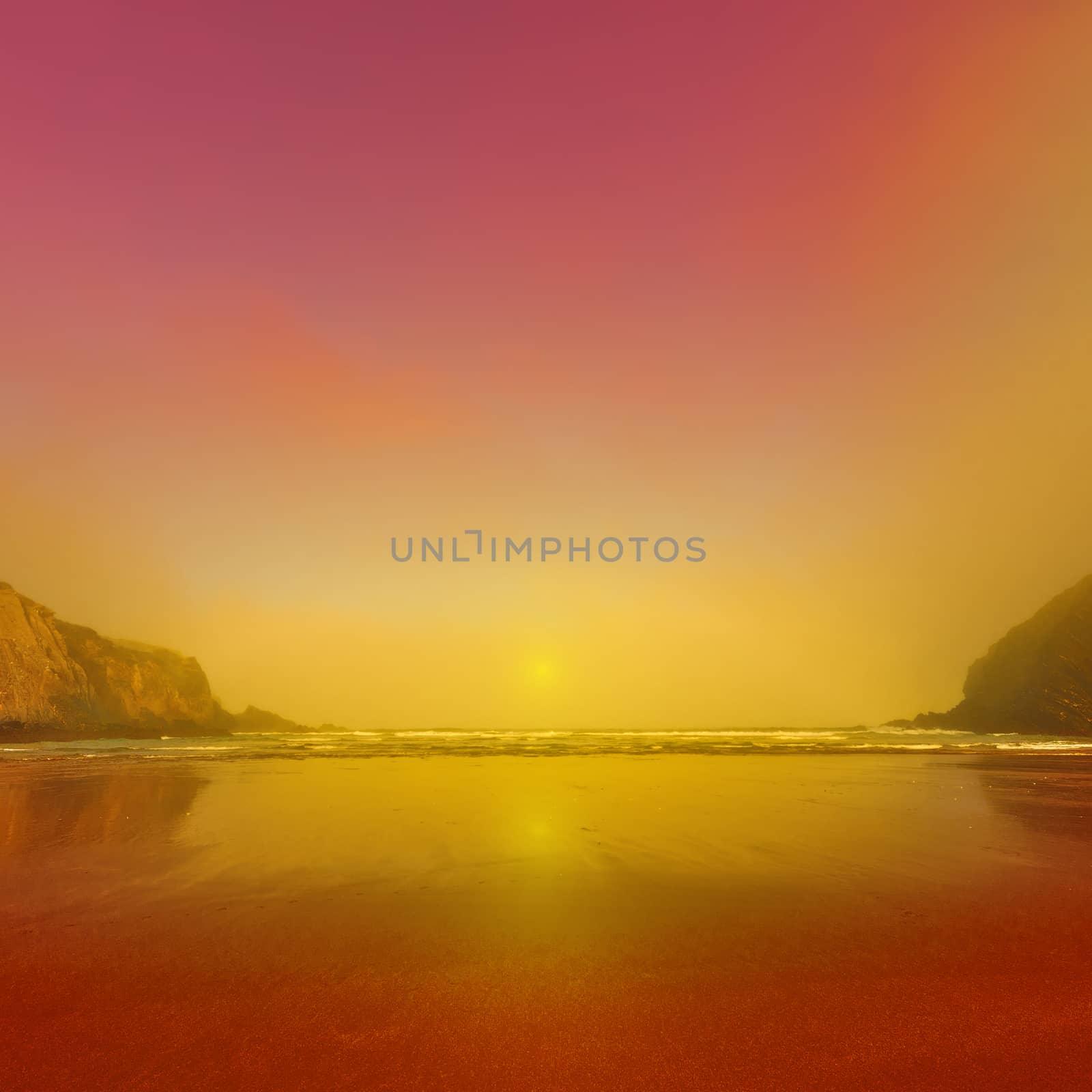 Rocky Coast of Atlantic Ocean in Portugal at Sunset, Instagram Effect