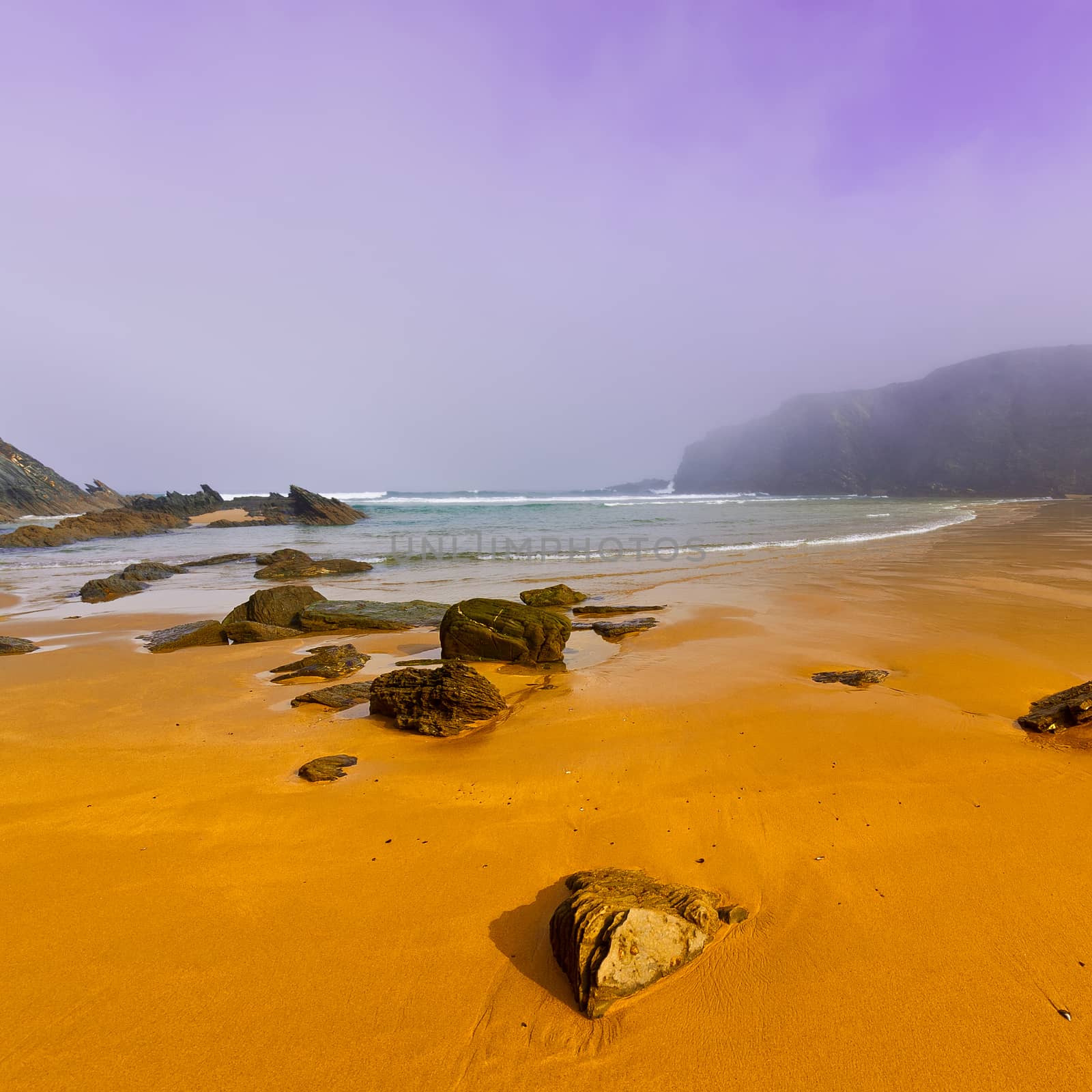 Rocky Coast of Atlantic Ocean in Portugal at Sunset, Instagram Effect