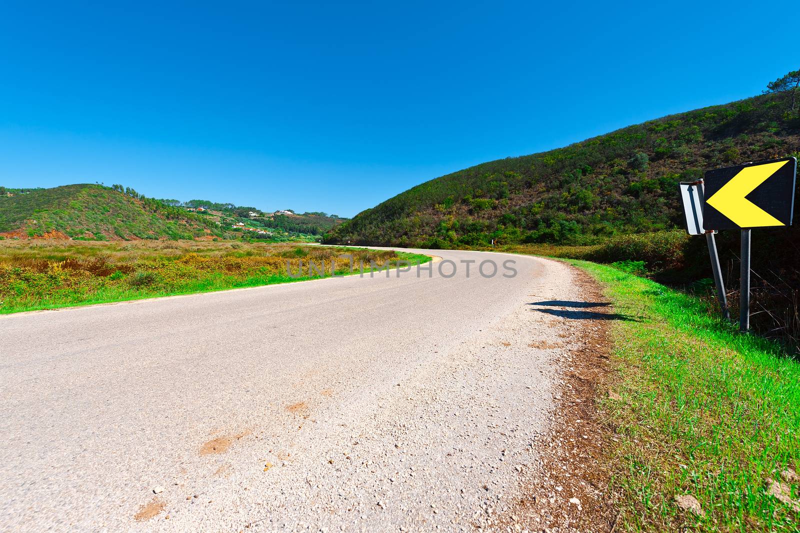 Asphalt Road Leading to the City on the Atlantic Coast of Portugal