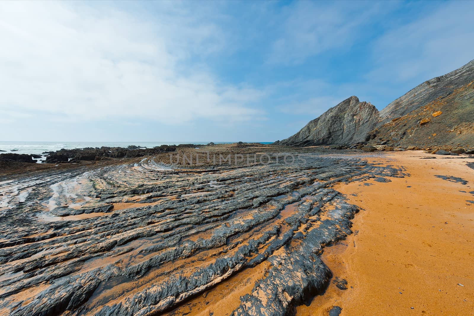 Black Rocks on the Coast of Atlantic Ocean in Portugal