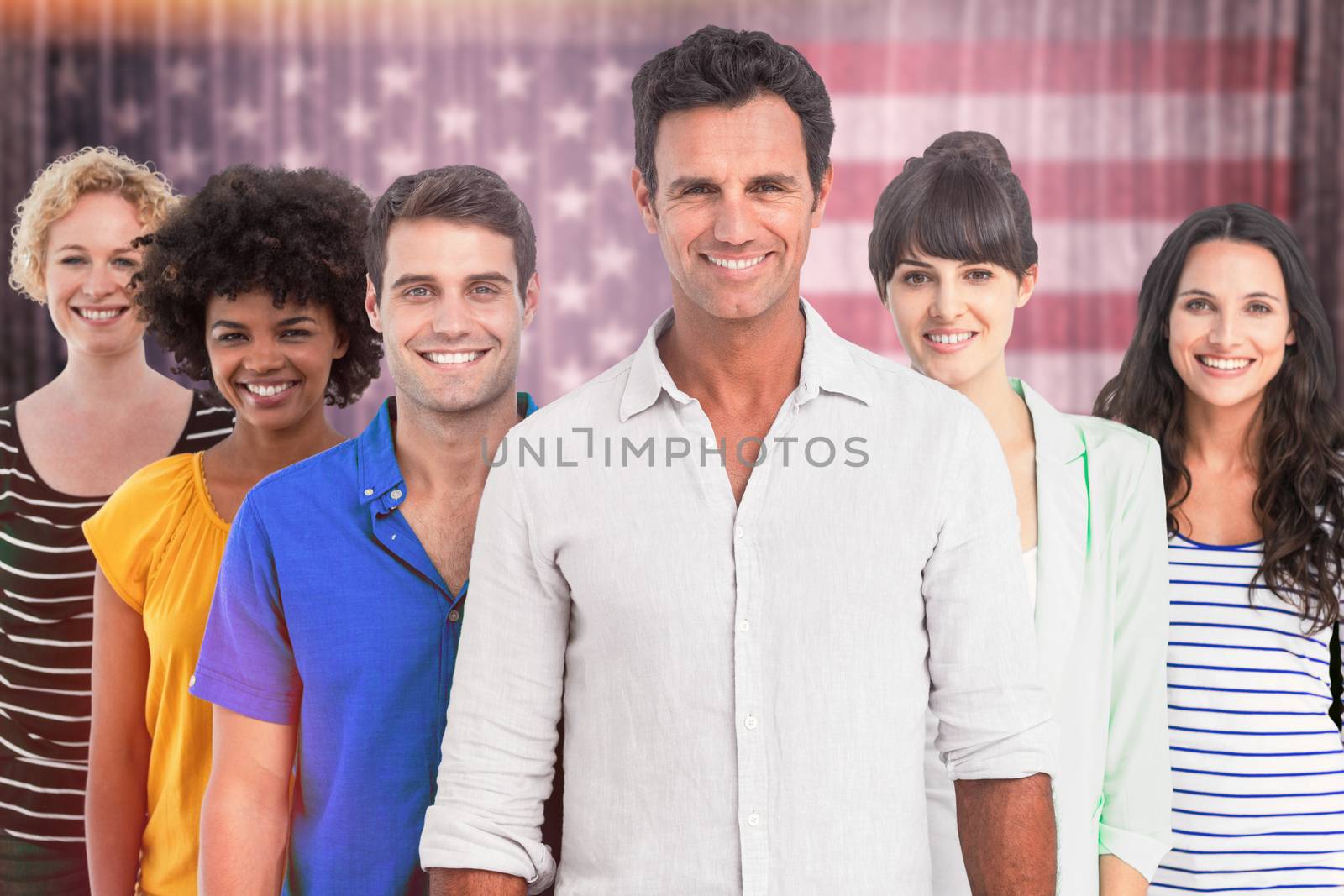 Portrait of creative team against composite image of usa national flag