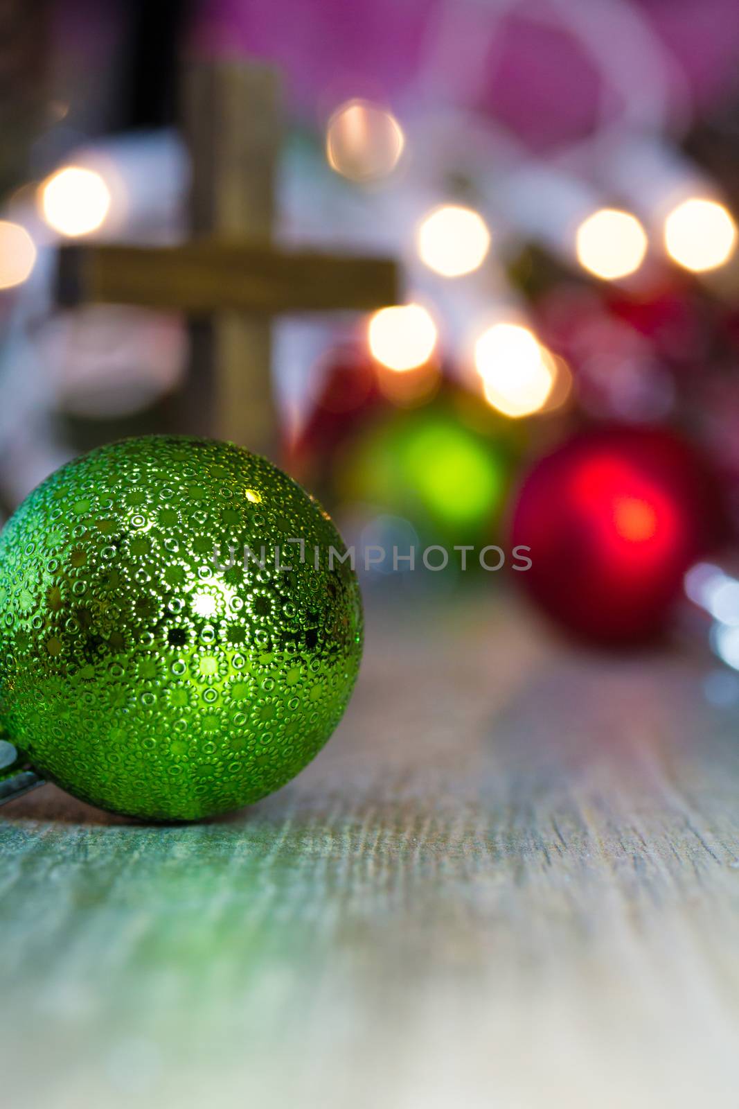 Colorful Christmas Ornaments and Christian Cross by enterlinedesign
