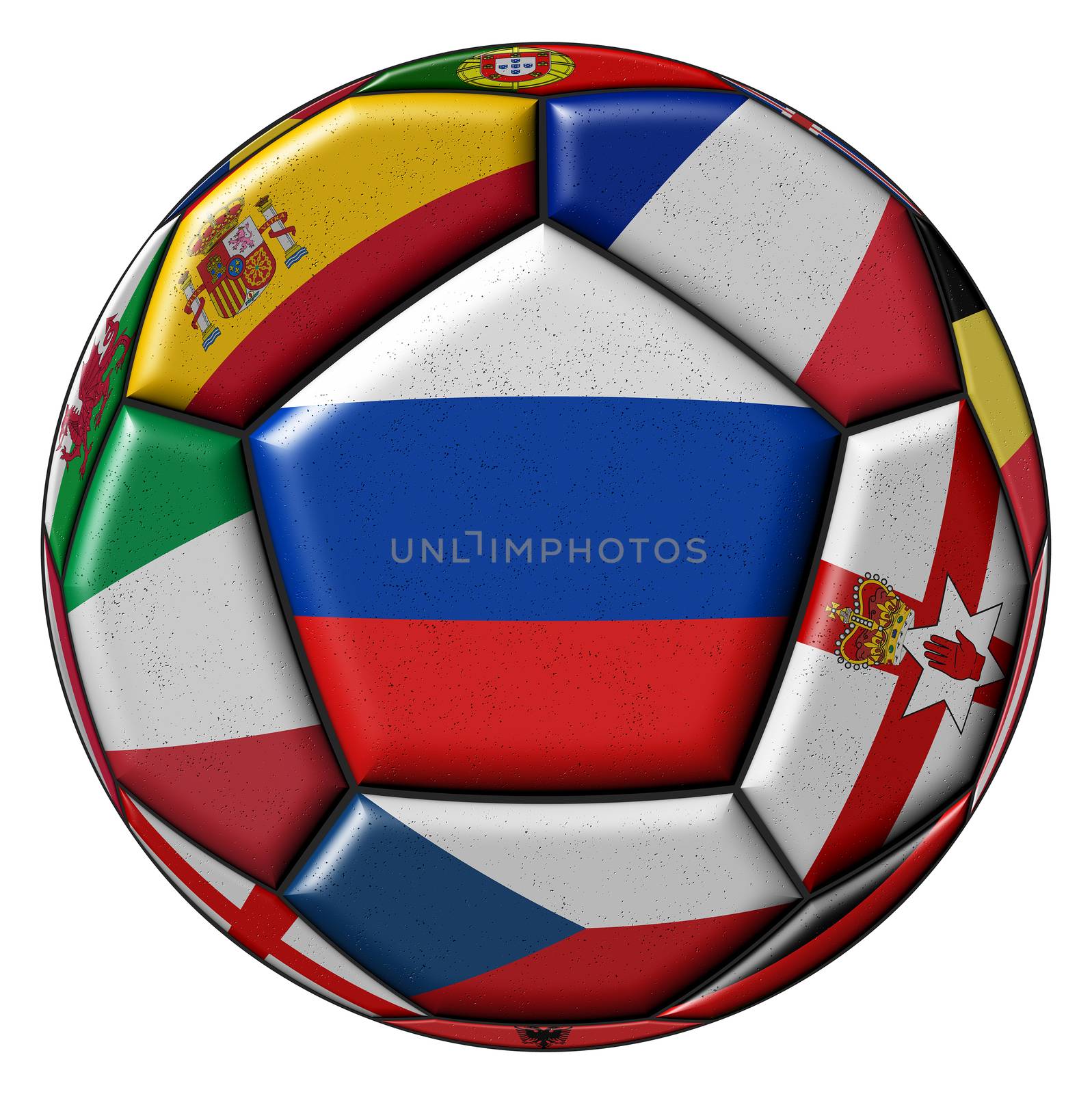 Soccer ball flag of Russia in the center on white background