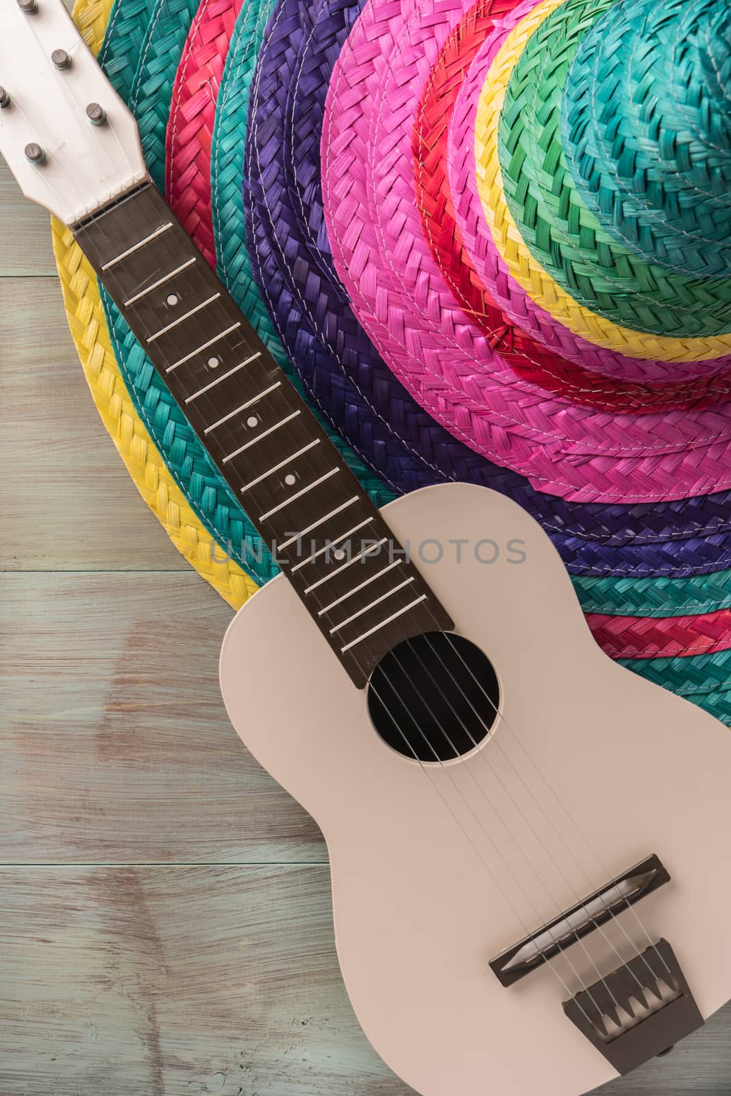 Mexican background with sombrero and guitar by AnaMarques