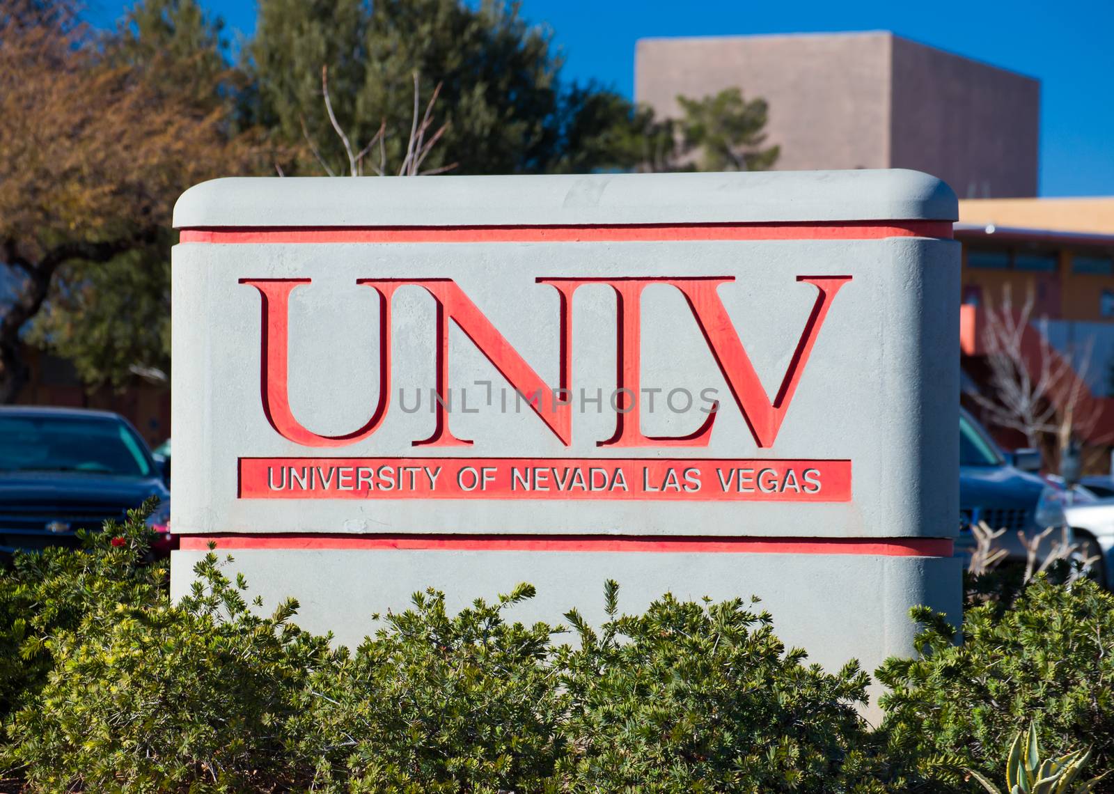 LAS VEGAS, NV/USA - FEBRUARY 13, 2016: Campus sign and logo at the University of Nevada, Las Vegas on Campus of University of Nevada, Las Vegas