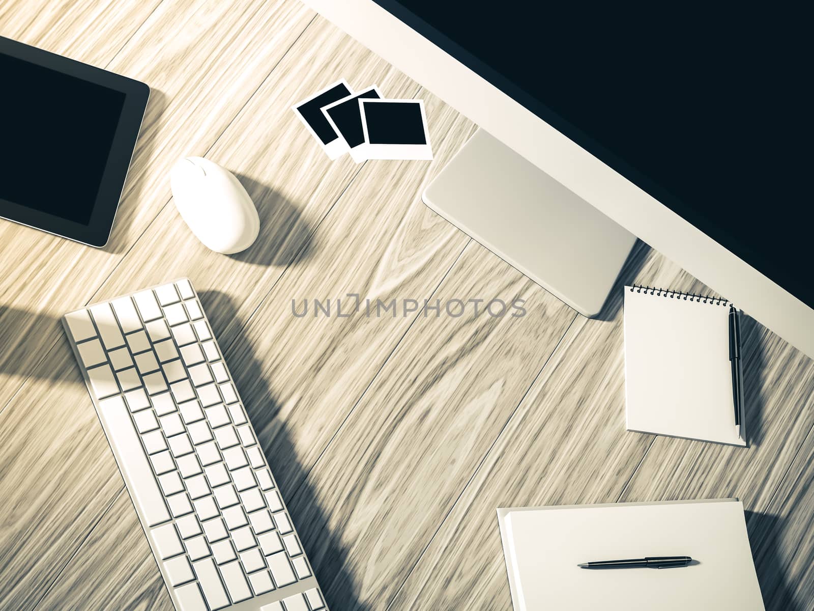 High angle view of a setting table of business workplace, shot in office, home work space