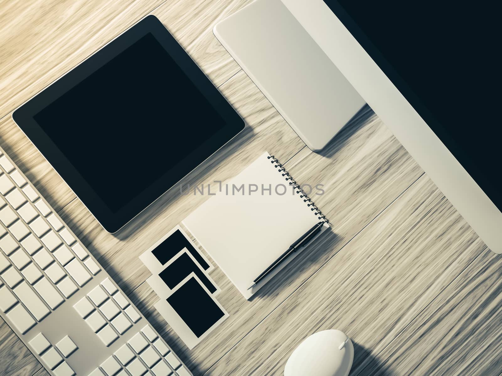 High angle view of a setting table of business workplace, shot in office, home work space