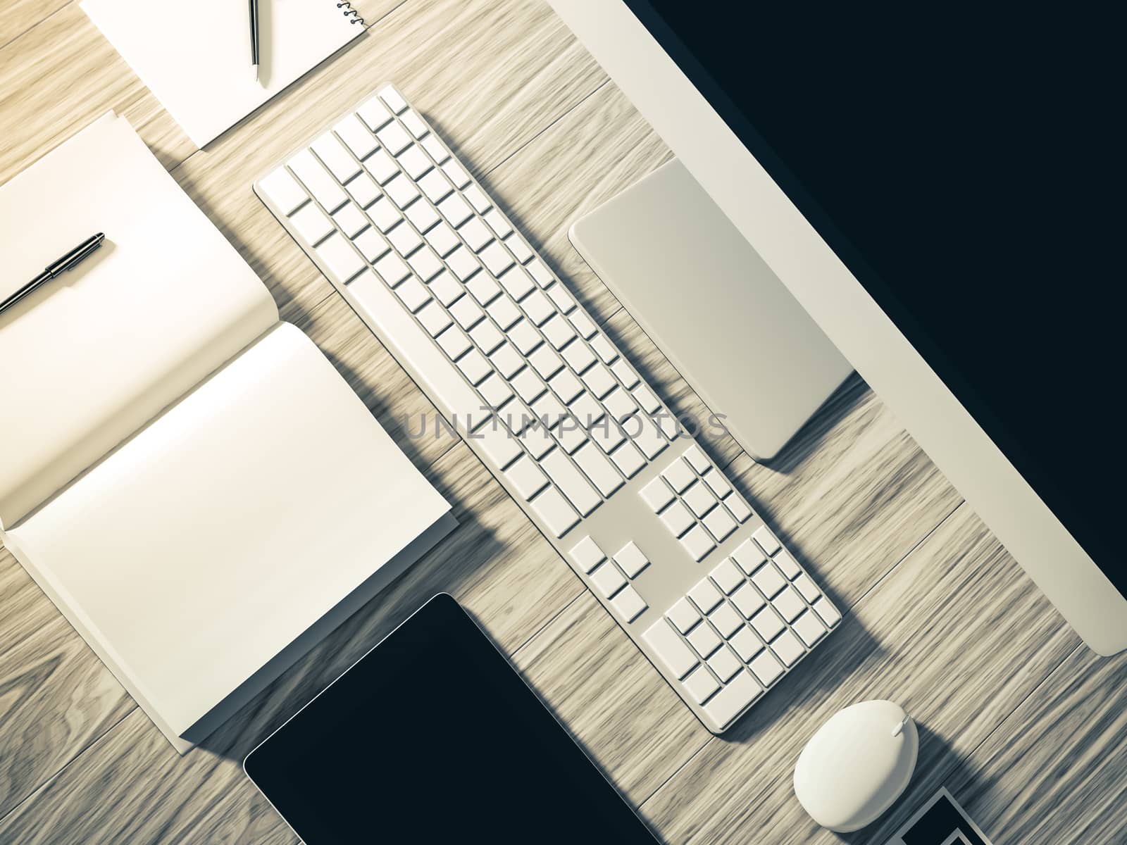 High angle view of a setting table of business workplace, shot in office, home work space